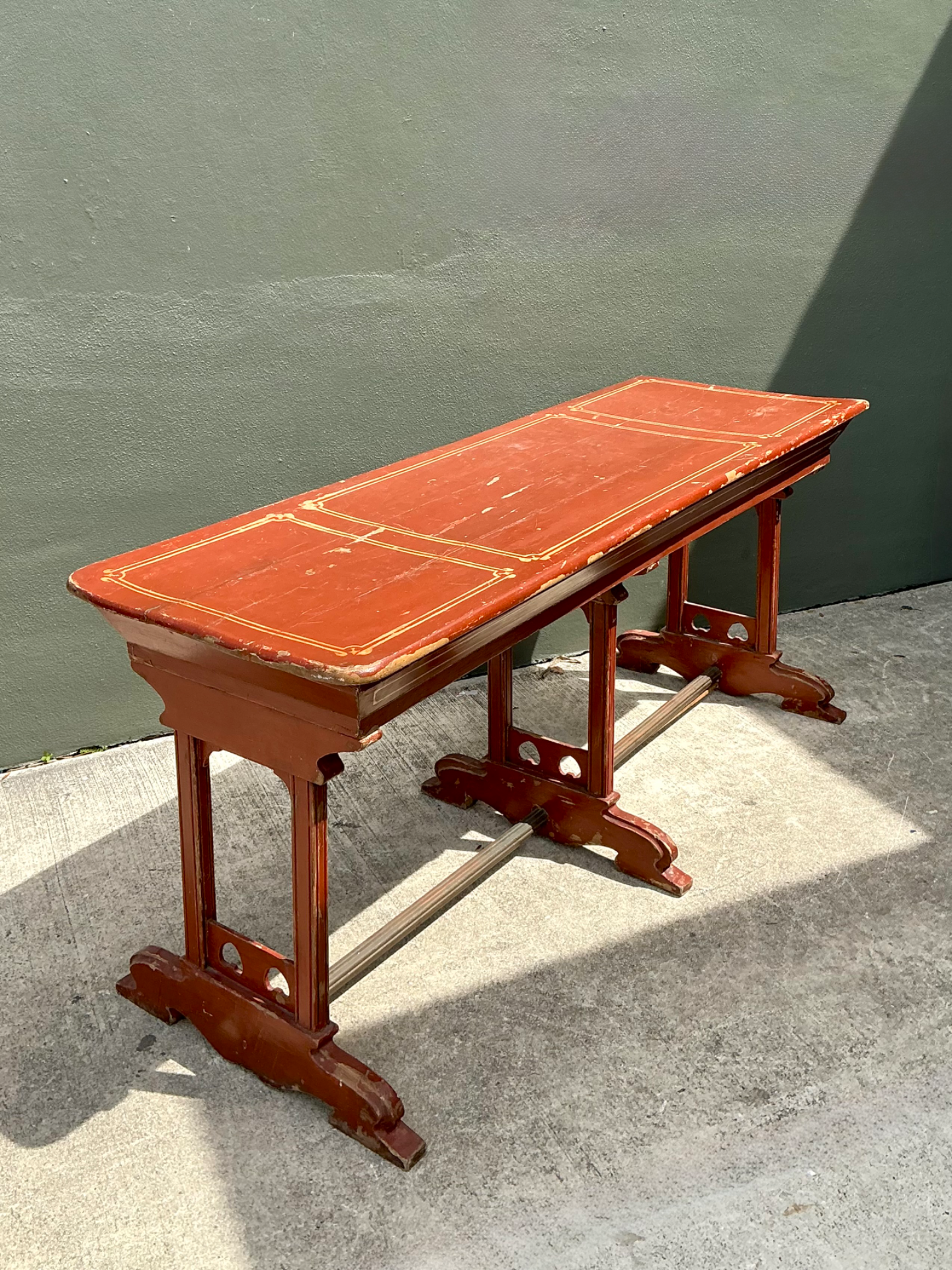 Vintage Rustic Red Wood Console Table - Detail view