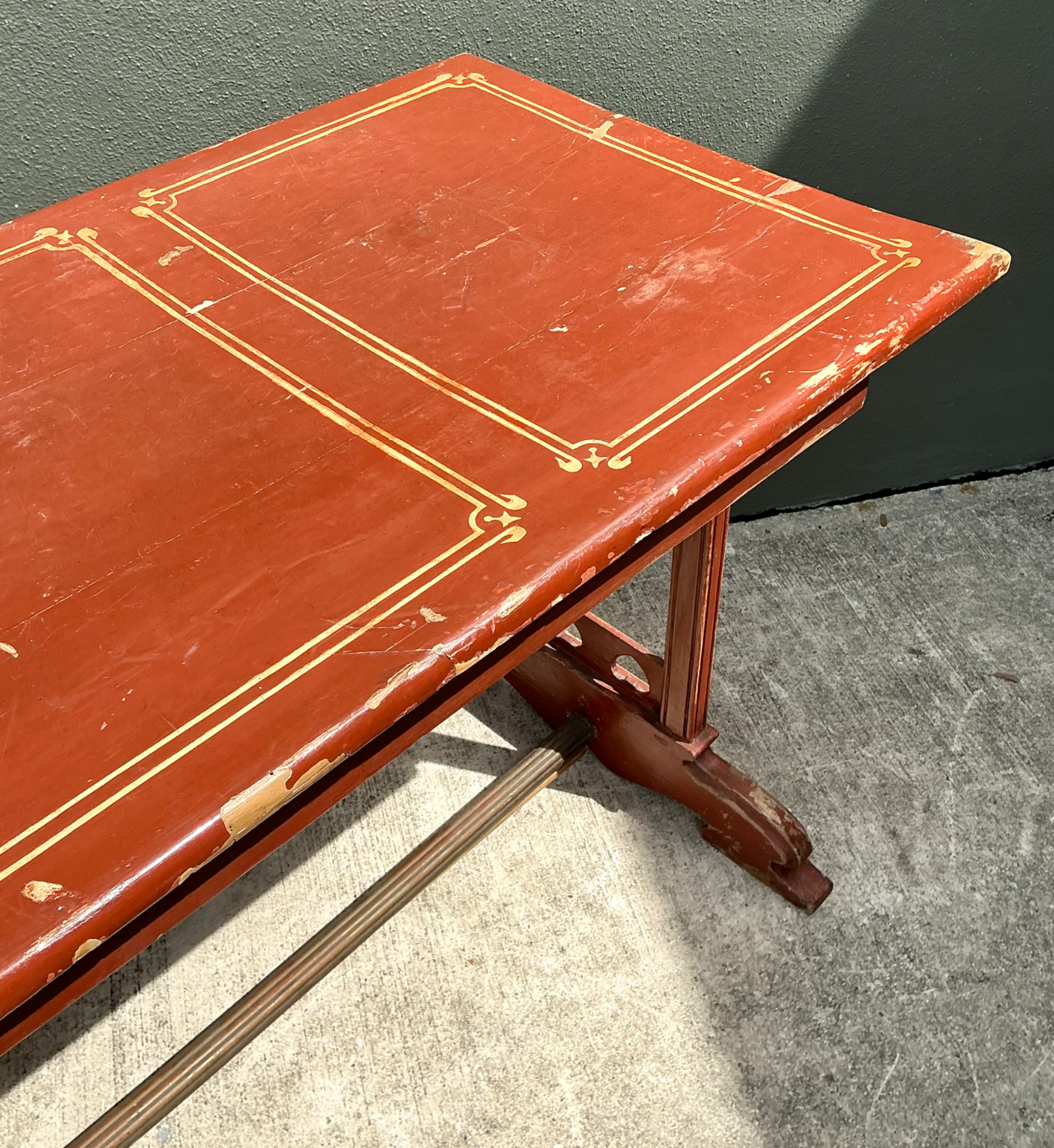 Vintage Rustic Red Wood Console Table - Top view