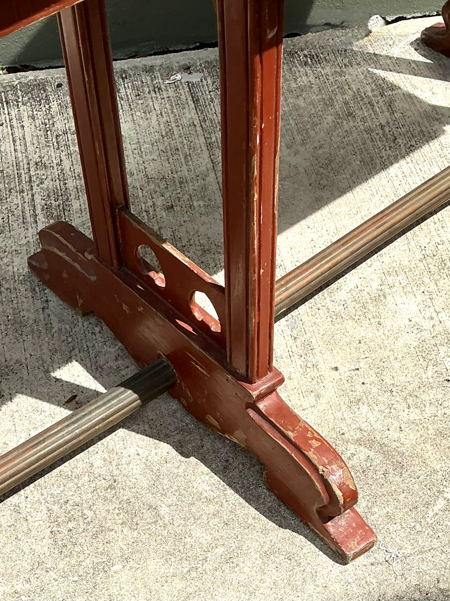 Vintage Rustic Red Wood Console Table - Back view