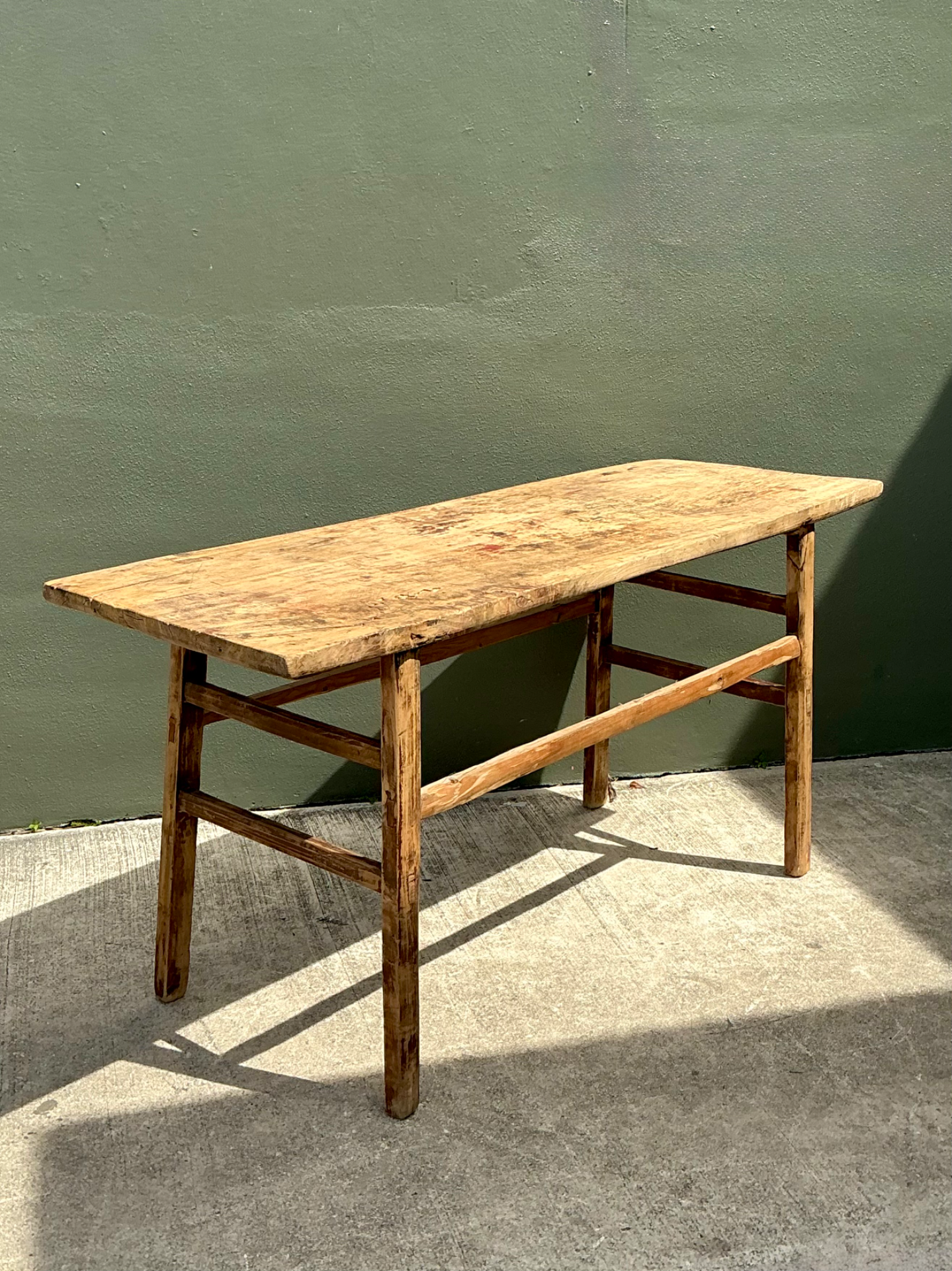 Vintage Rustic Wood Console Table - Side view