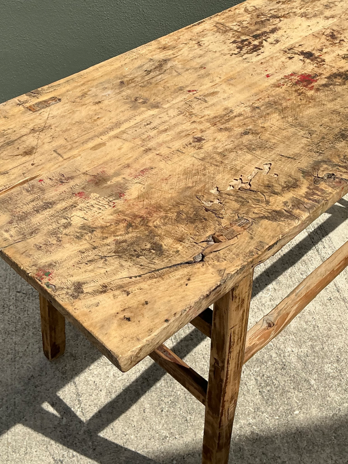 Vintage Rustic Wood Console Table - Top view
