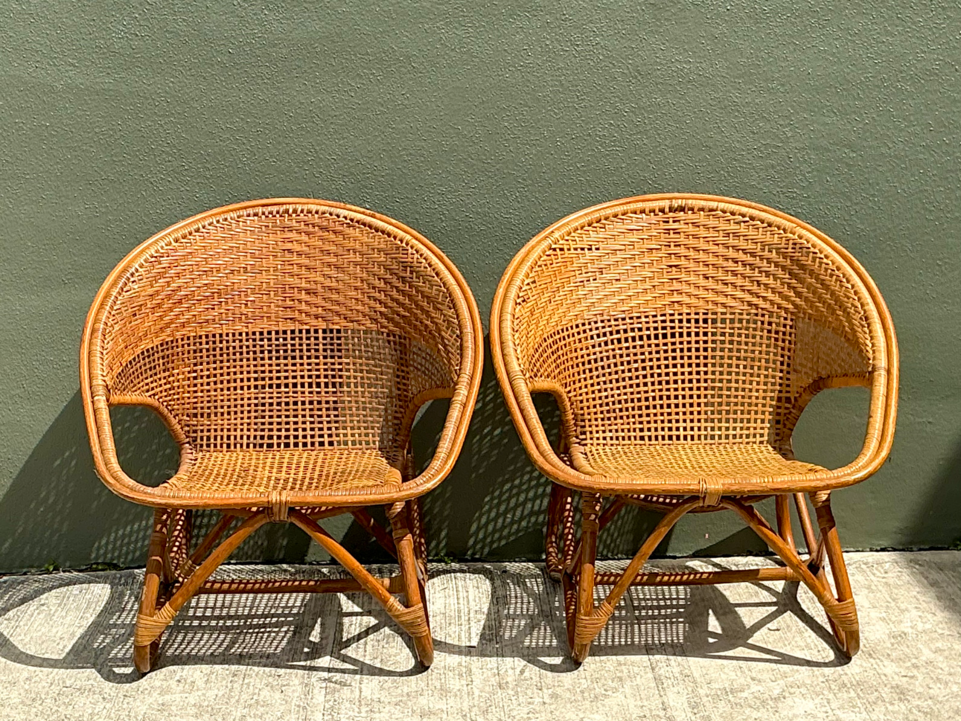 Vintage Woven Rattan Lounge Chairs - Pair - Detail view