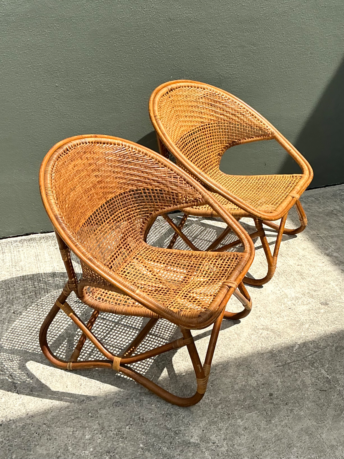Vintage Woven Rattan Lounge Chairs - Pair - Top view
