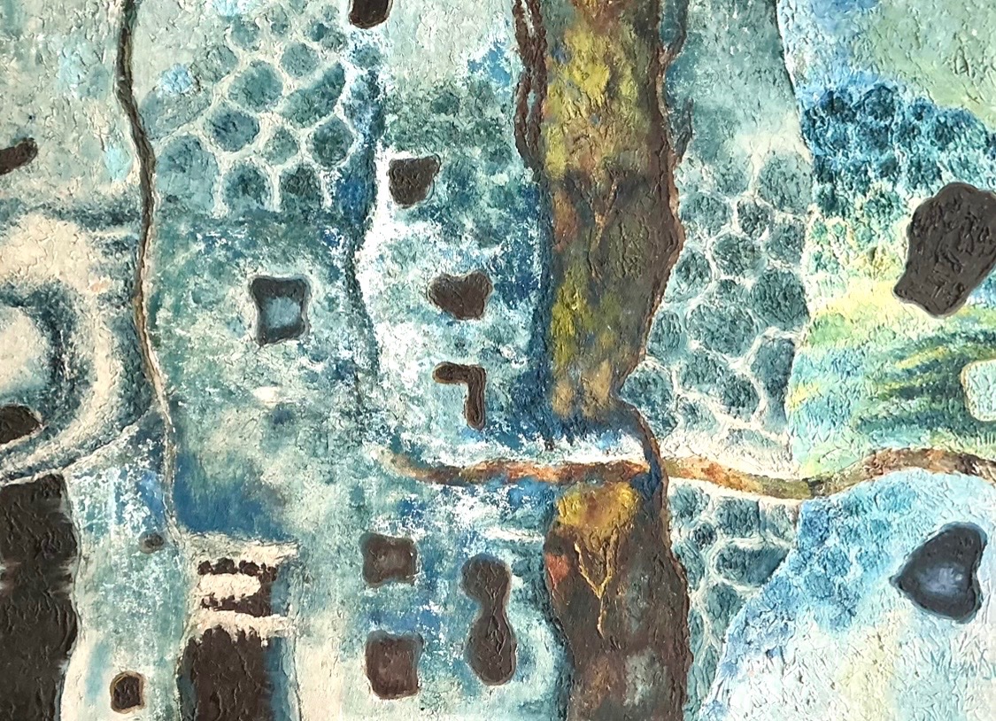Vintage Framed Abstract Art on Board - Back view