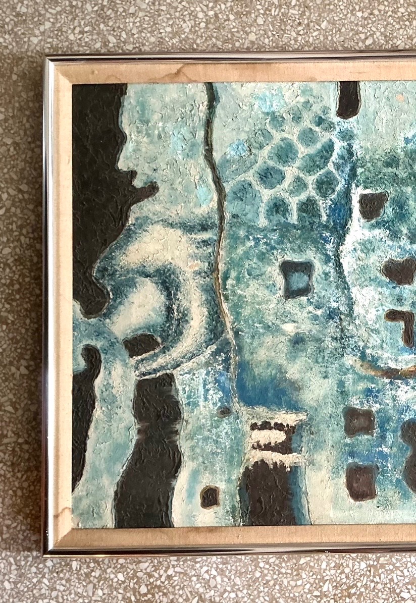 Vintage Framed Abstract Art on Board - Top view