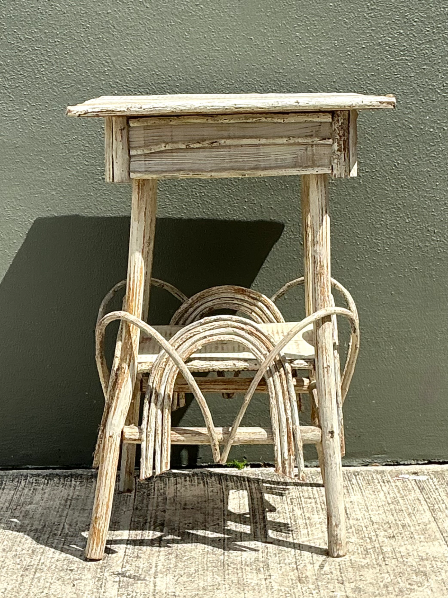 Vintage Primitive Wood Side Table - Detail view