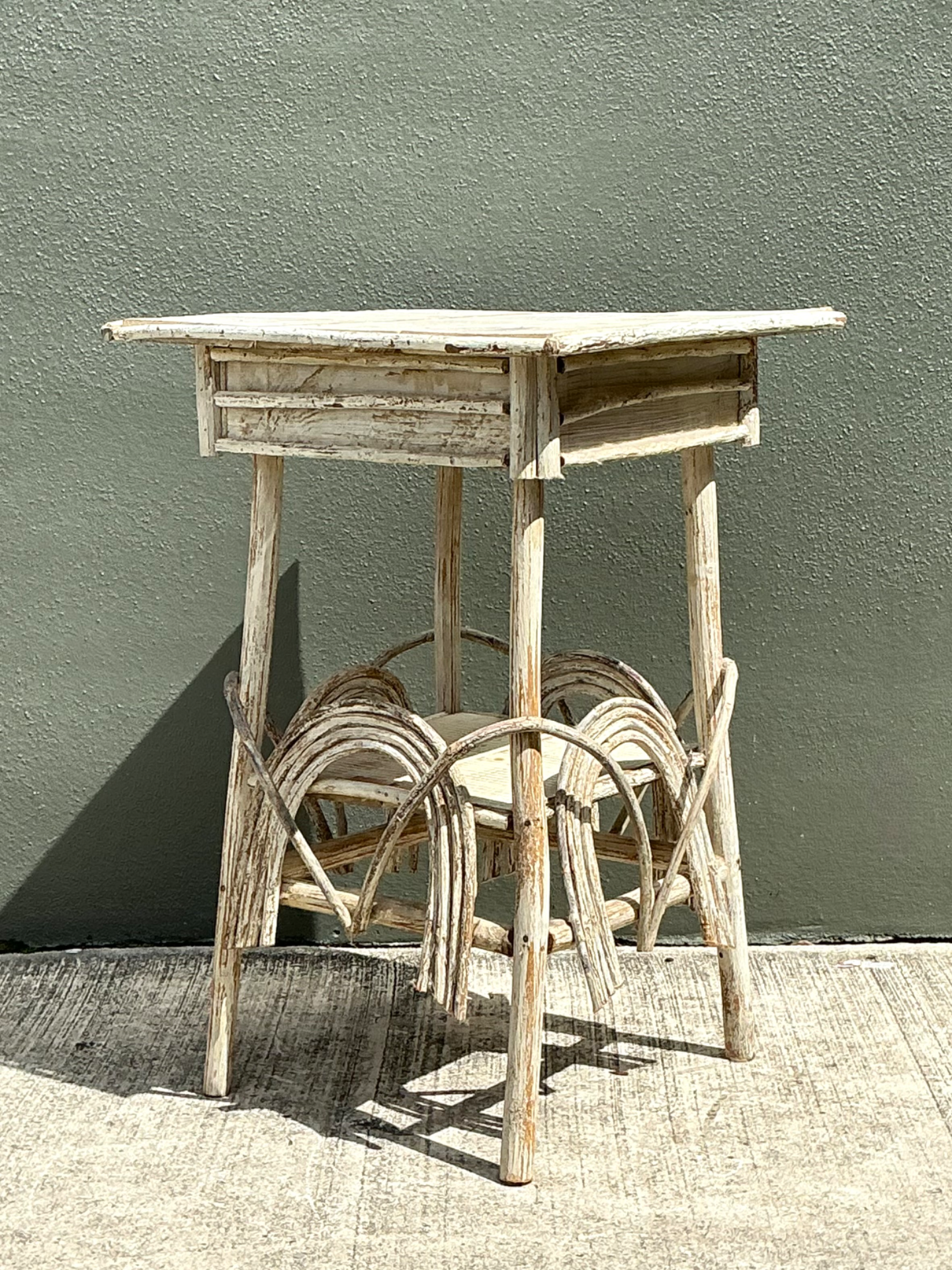 Vintage Primitive Wood Side Table - Back view