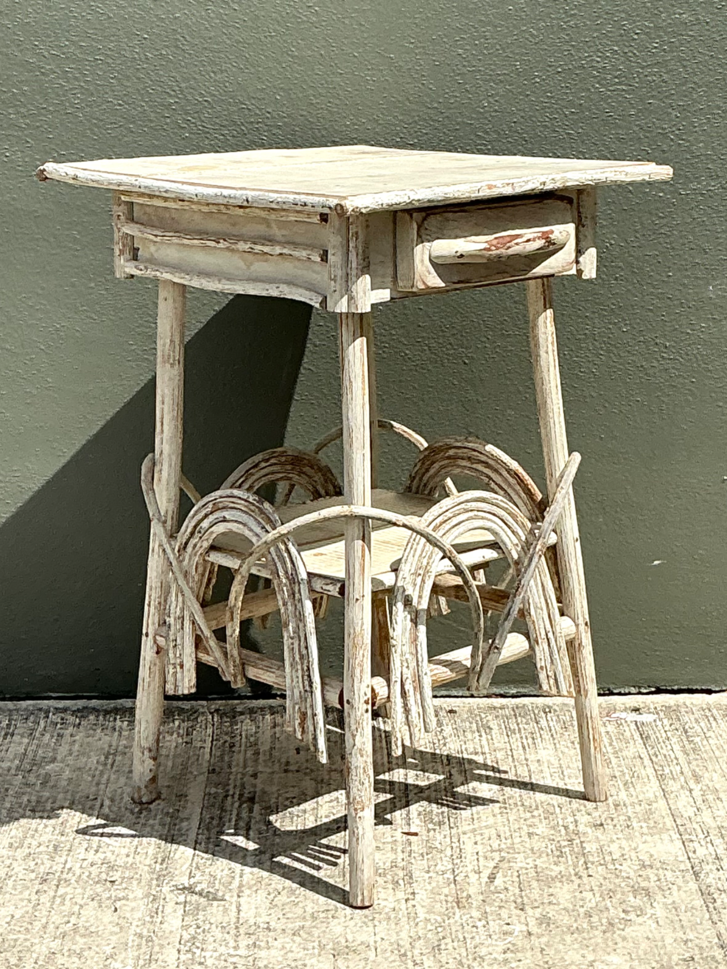 Vintage Primitive Wood Side Table - Side view
