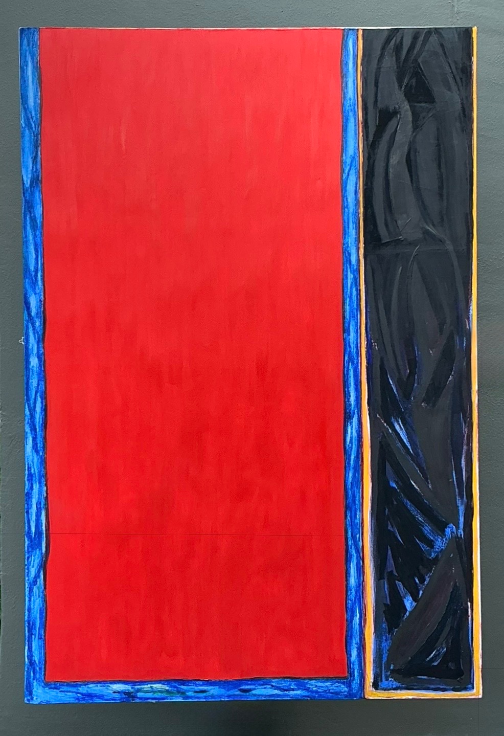 Monumental Sharon Gold Color Block Abstract Painting - Detail view