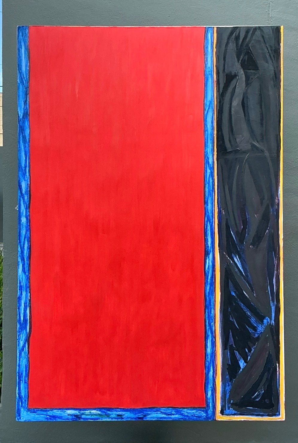 Monumental Sharon Gold Color Block Abstract Painting - Side view