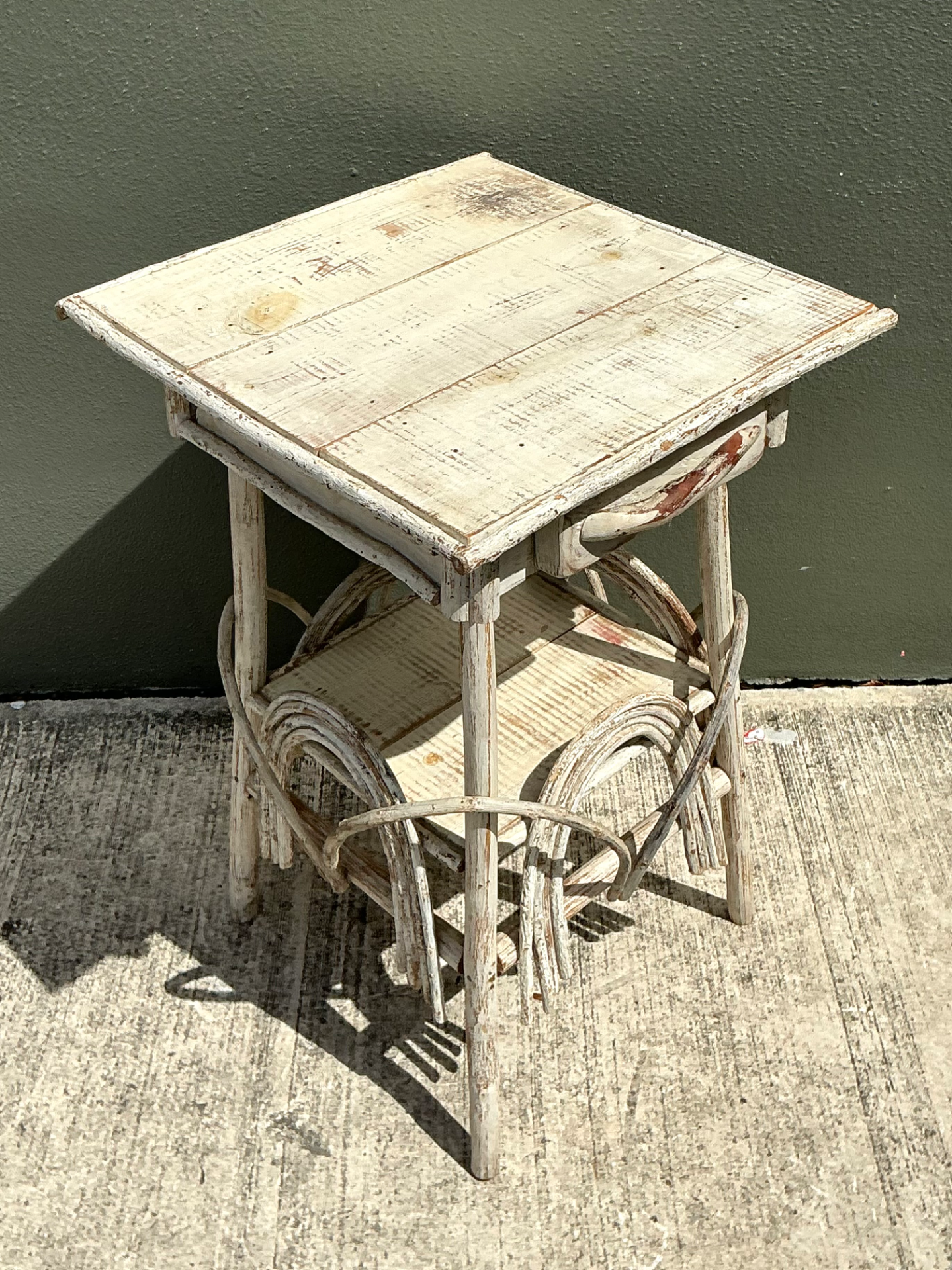 Vintage Primitive Wood Side Table - Top view