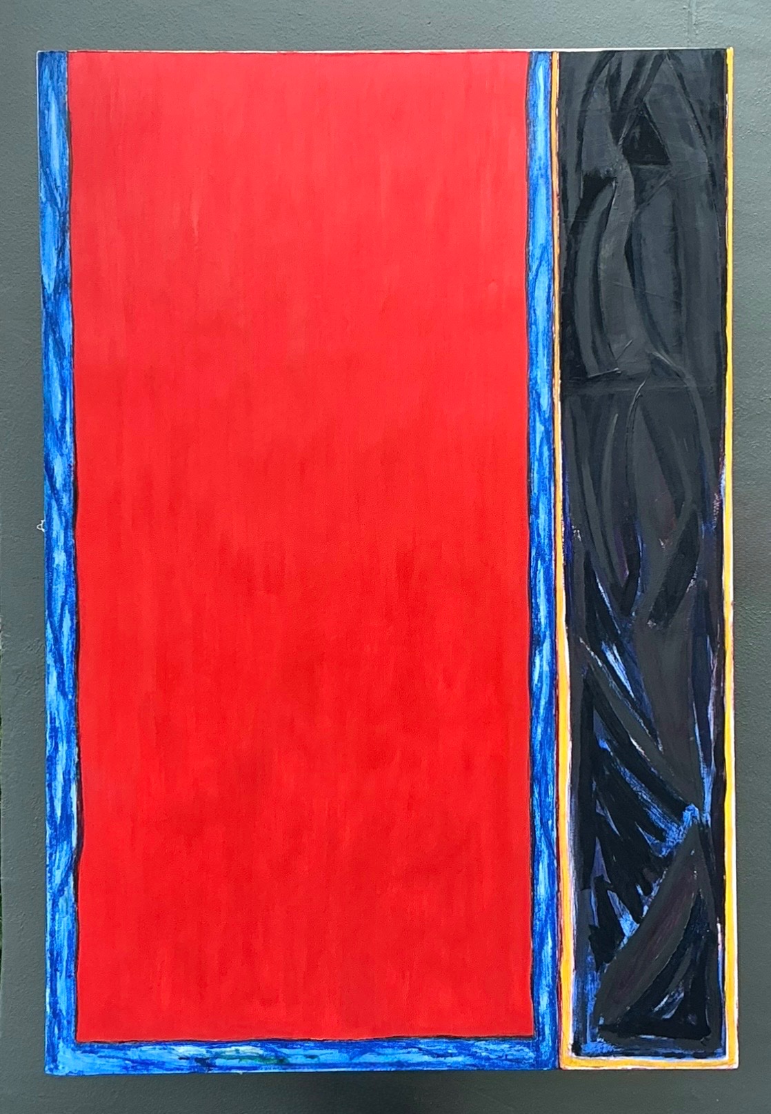 Monumental Sharon Gold Color Block Abstract Painting - Back view