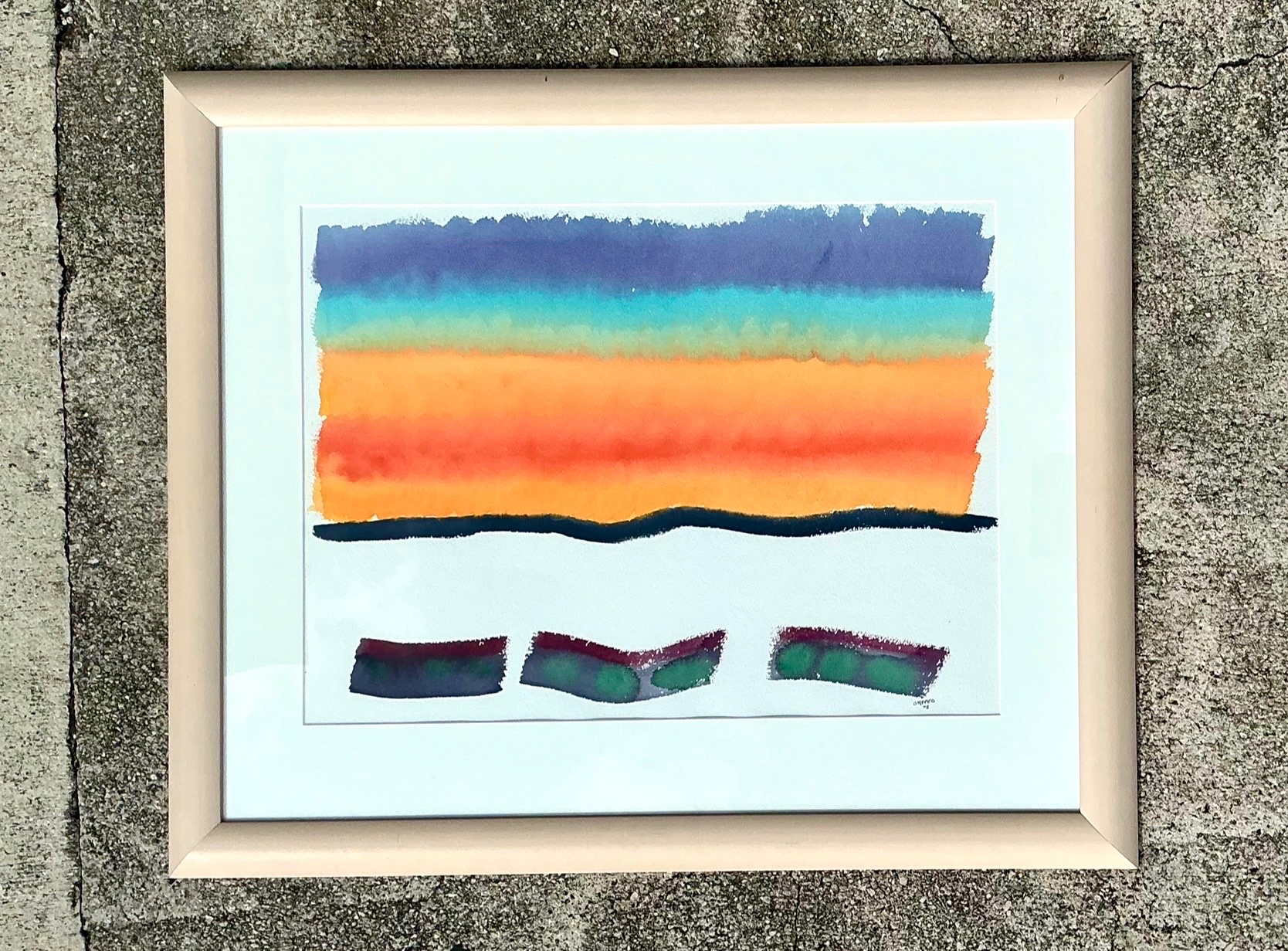 Framed Abstract Joe Orffeo Watercolor Painting - Back view