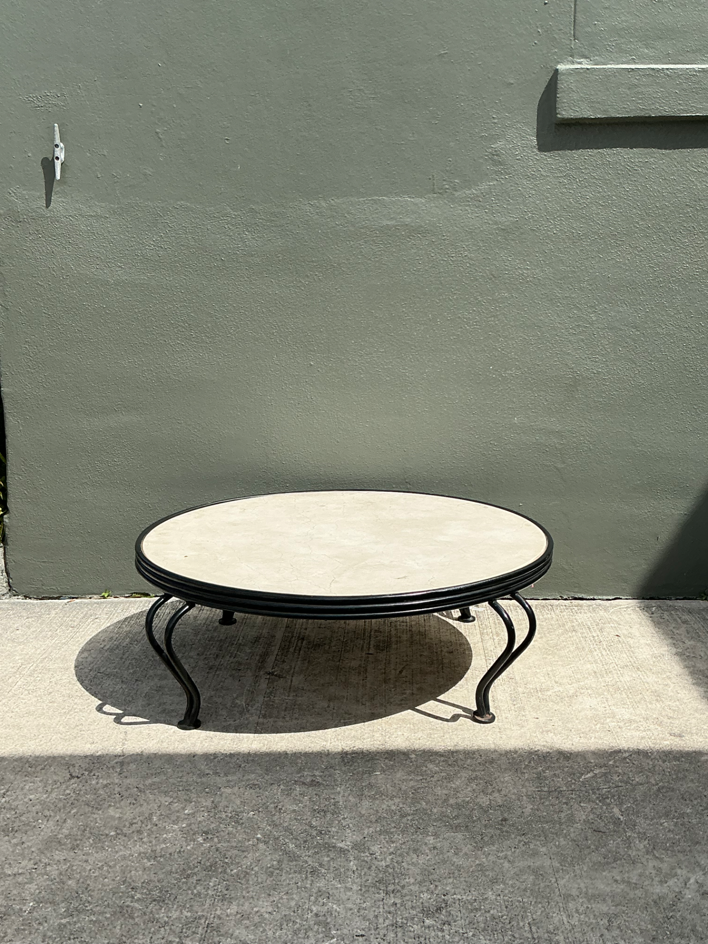 Vintage Round Stone Top Coffee Table - Side view