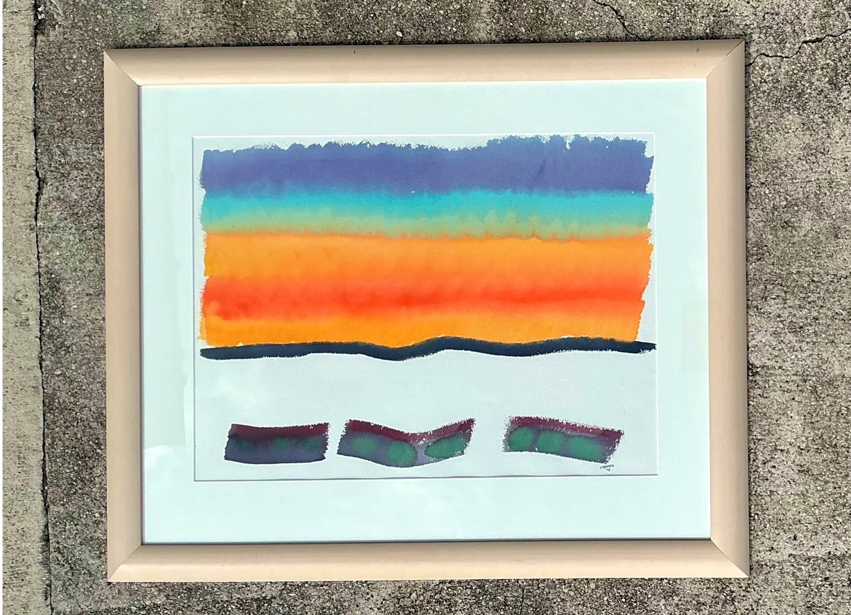 Framed Abstract Joe Orffeo Watercolor Painting - Detail view