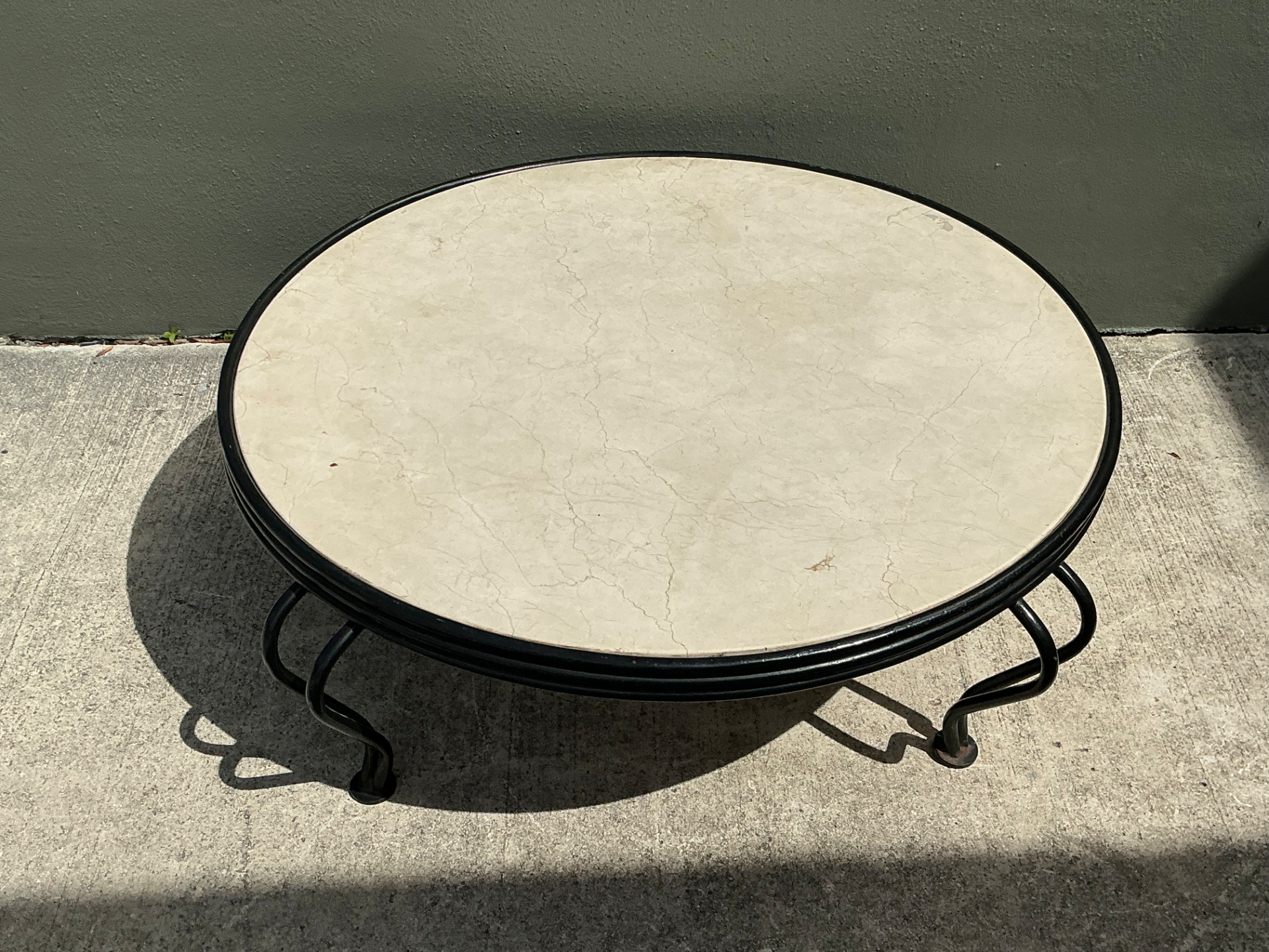 Vintage Round Stone Top Coffee Table - Detail view