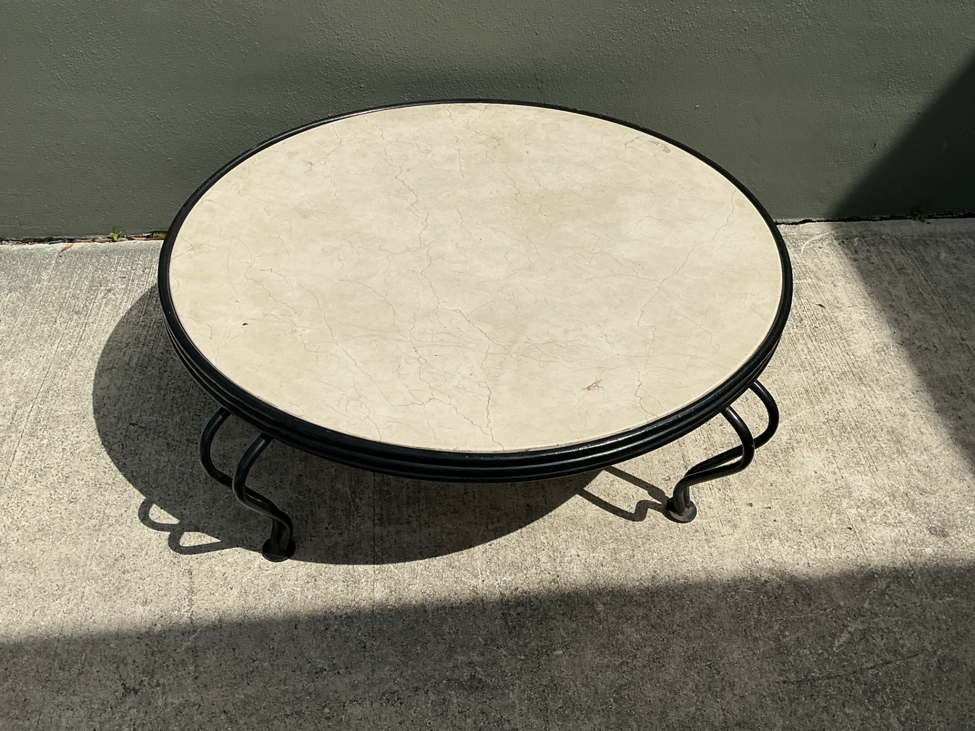 Vintage Round Stone Top Coffee Table - Back view