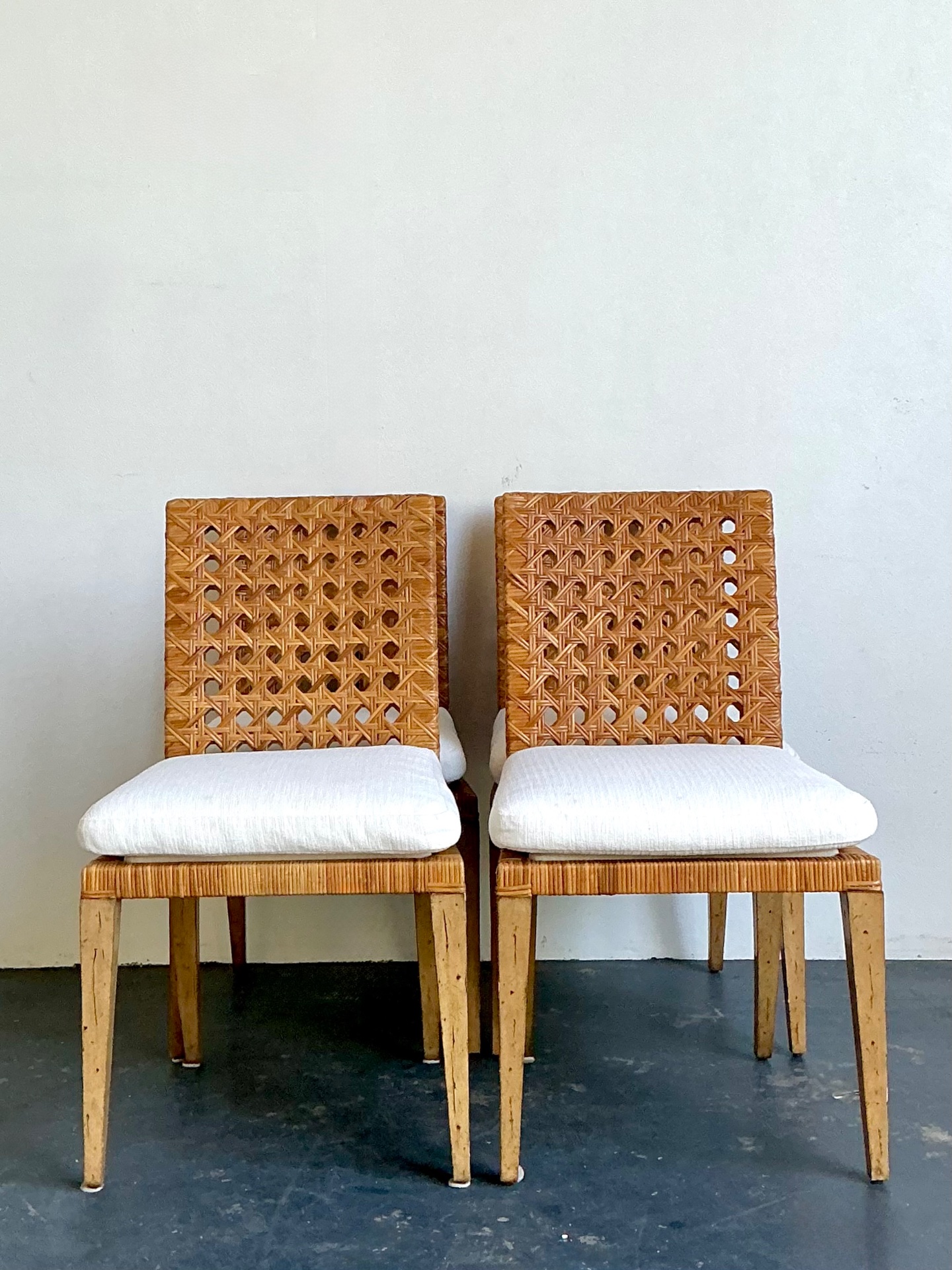 Vintage Woven Cane Dining Chairs - Set Of 4 - Back view