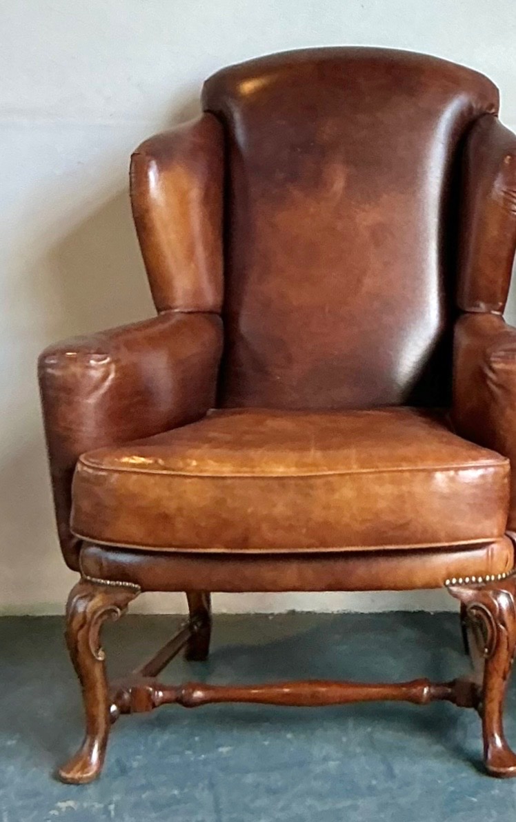Vintage Italian Leather Wingback Chairs - A Pair - Detail view