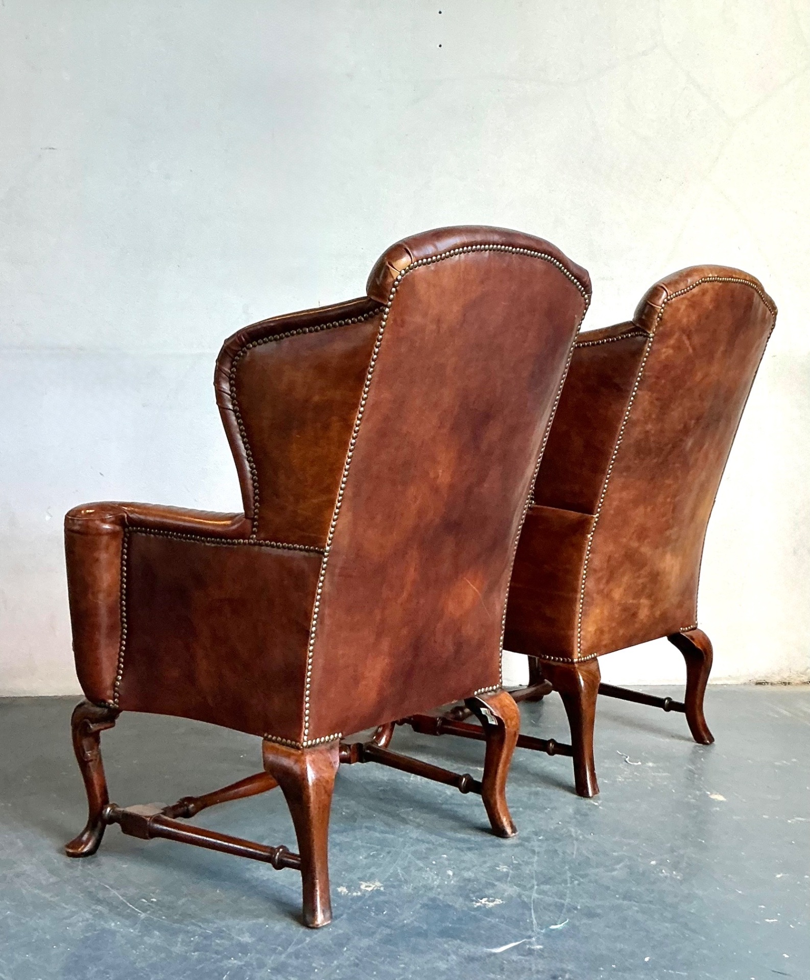Vintage Italian Leather Wingback Chairs - A Pair - Top view