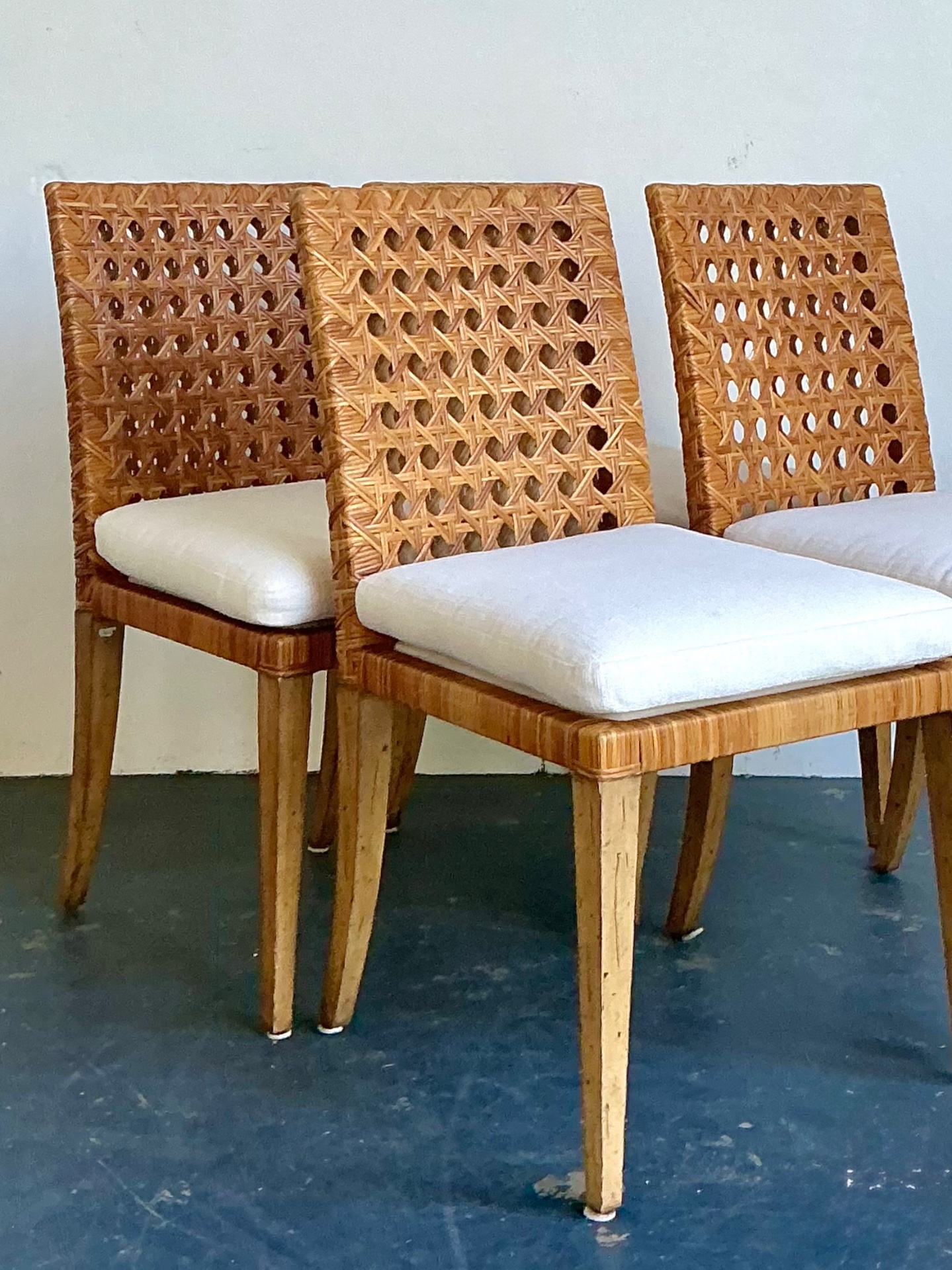 Vintage Woven Cane Dining Chairs - Set Of 4 - Top view