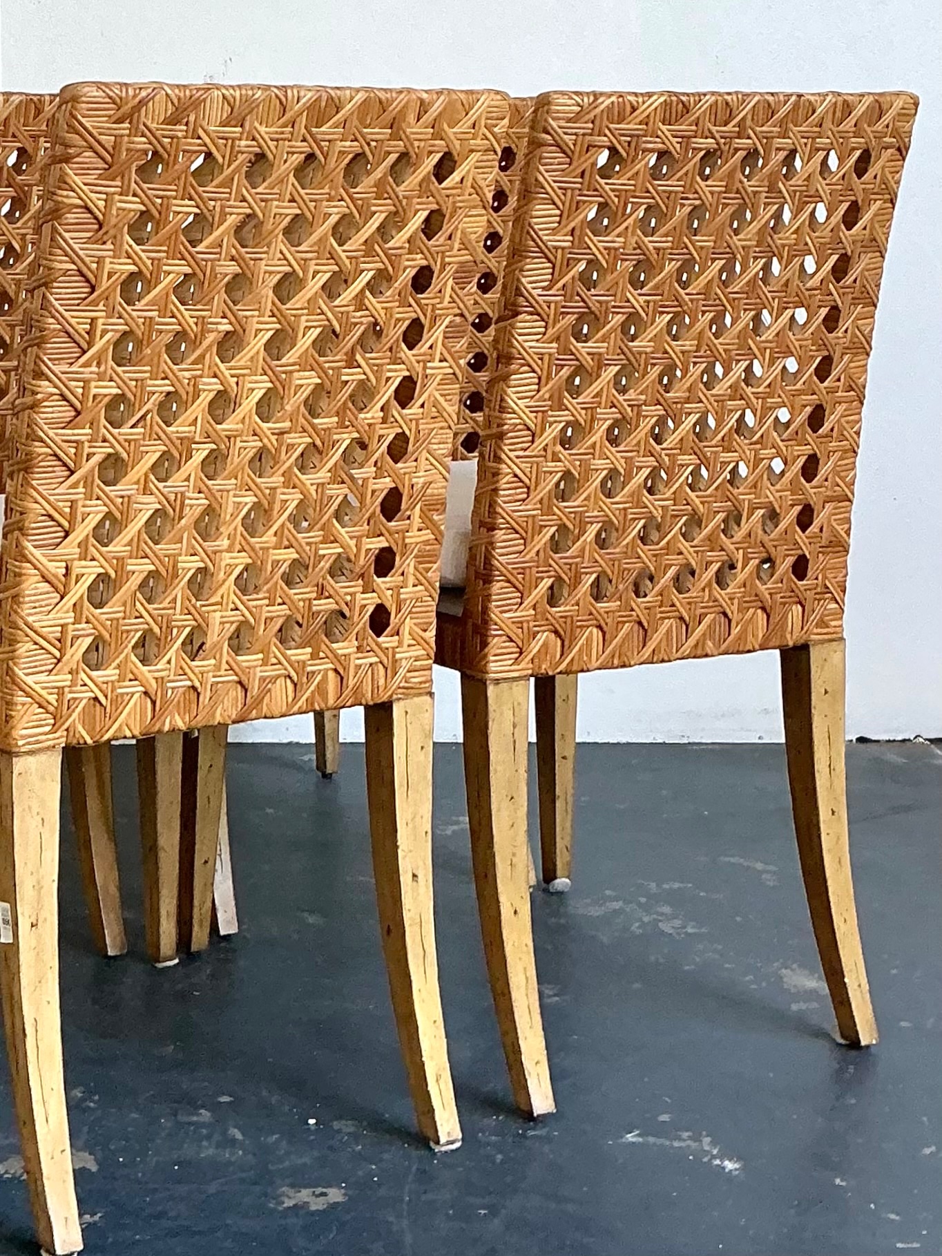 Vintage Woven Cane Dining Chairs - Set Of 4 - Side view