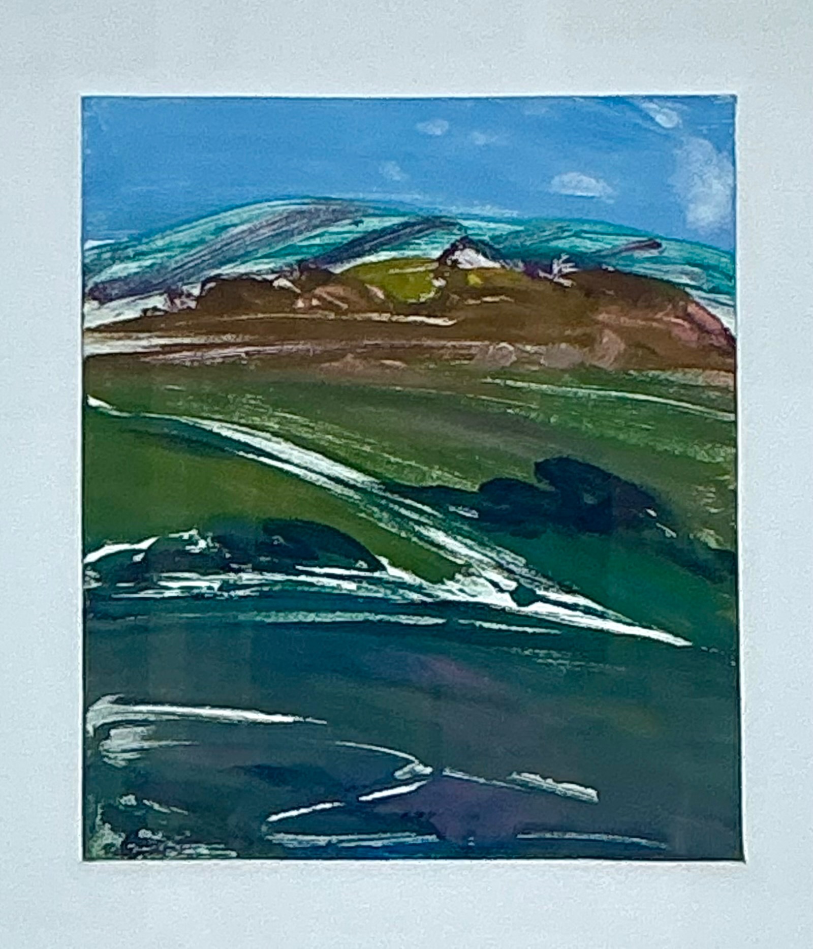 Framed Abstract Landscape Monotype Print - Side view
