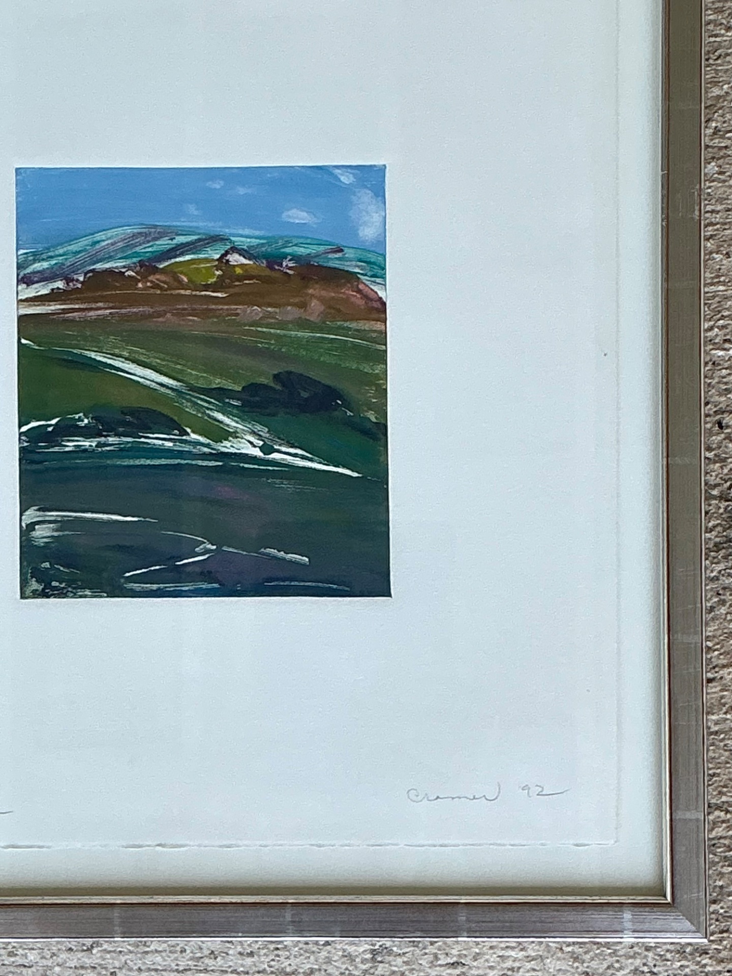 Framed Abstract Landscape Monotype Print - Back view