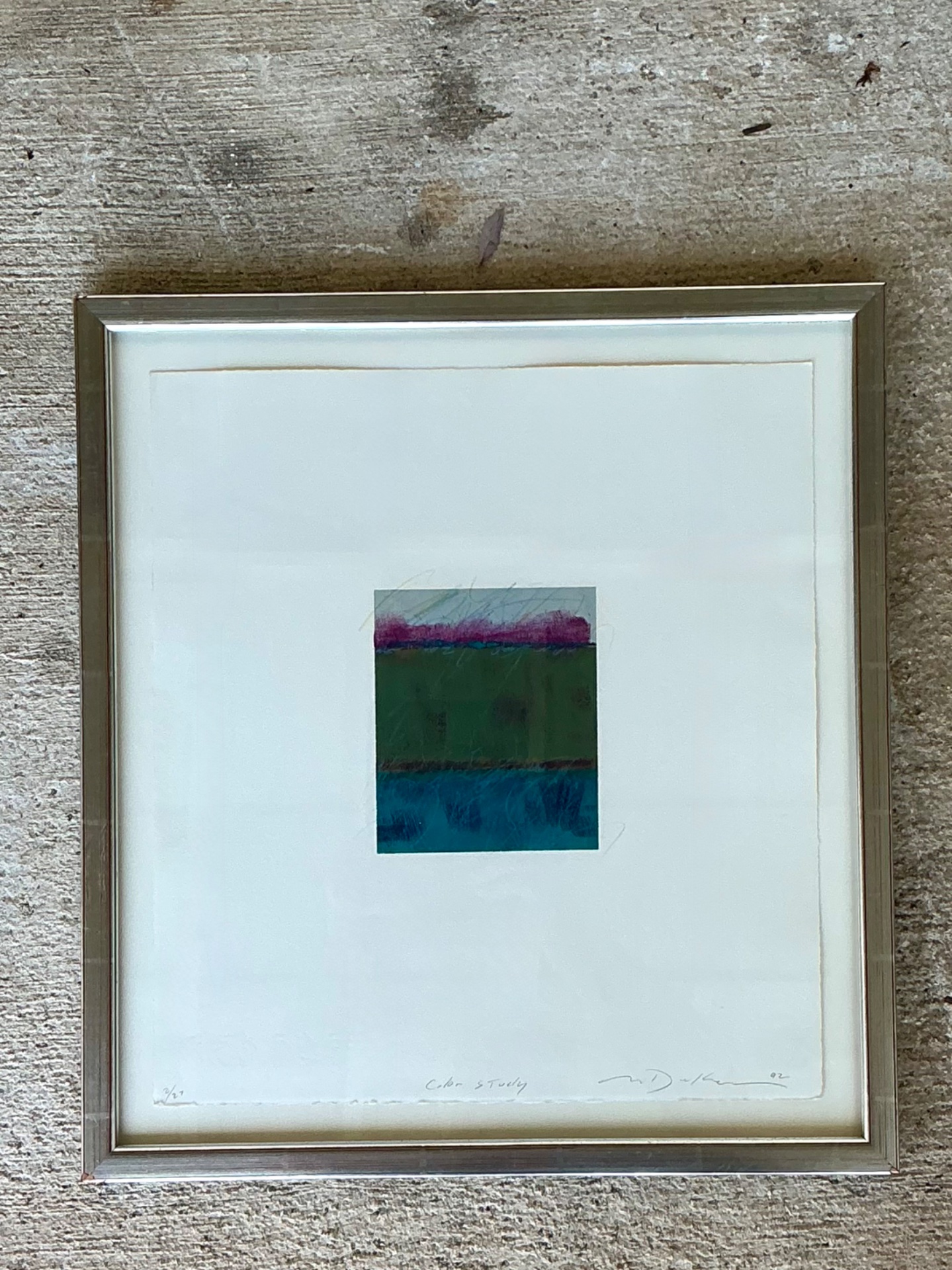 Framed Abstract Color Study Monotype Print - Back view