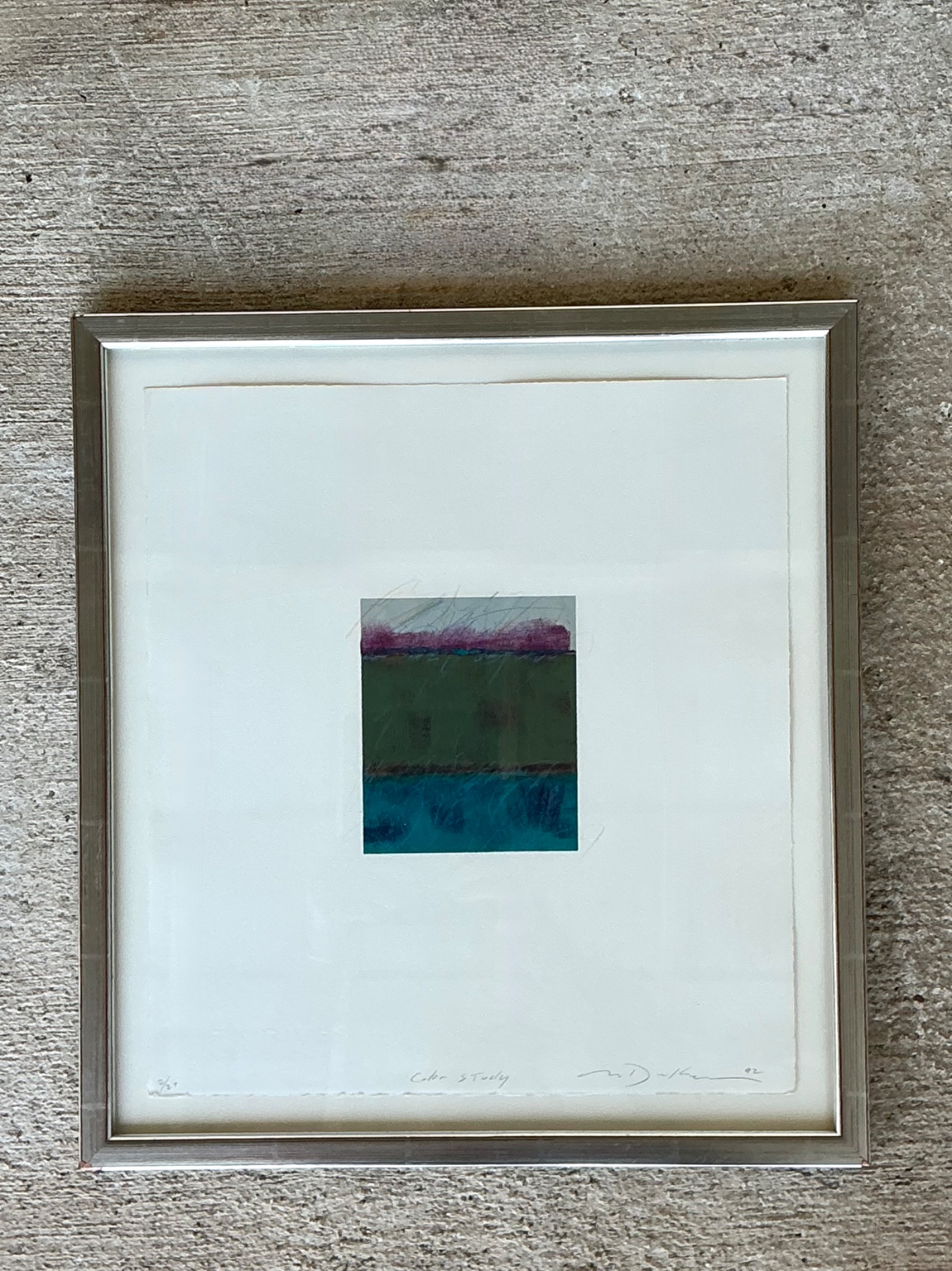 Framed Abstract Color Study Monotype Print - Side view