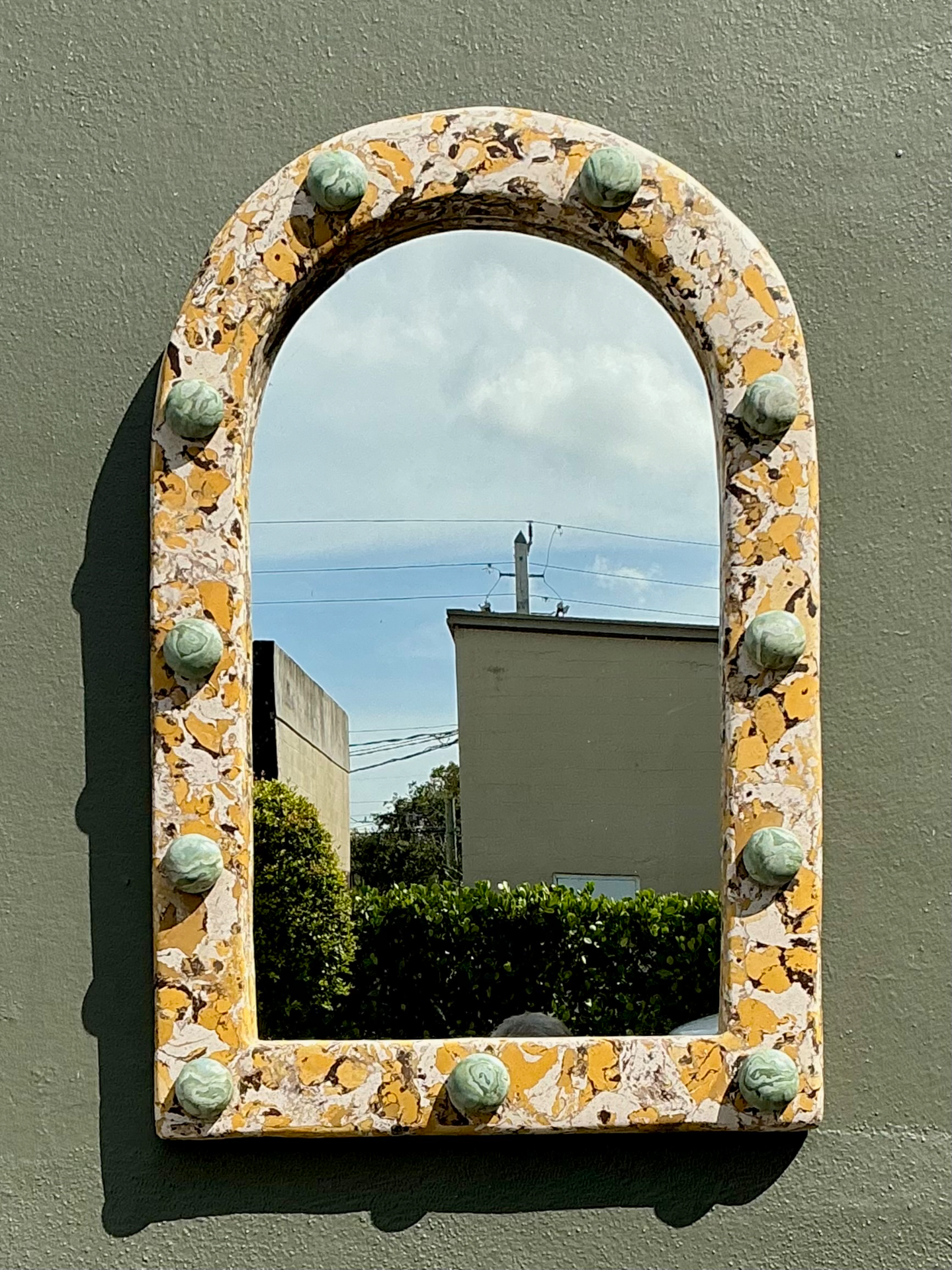 Vintage Italian Scagliola Pigmented Plaster Arched Wall Mirror - Side view