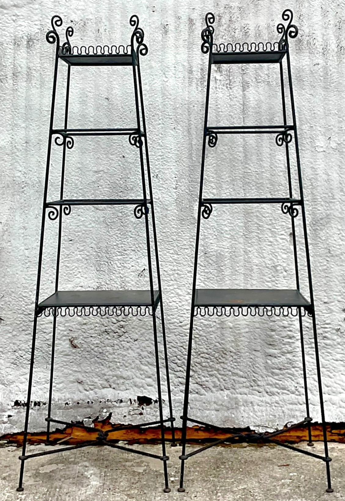 Vintage Scrollwork Metal Etagere - A Pair - Side view