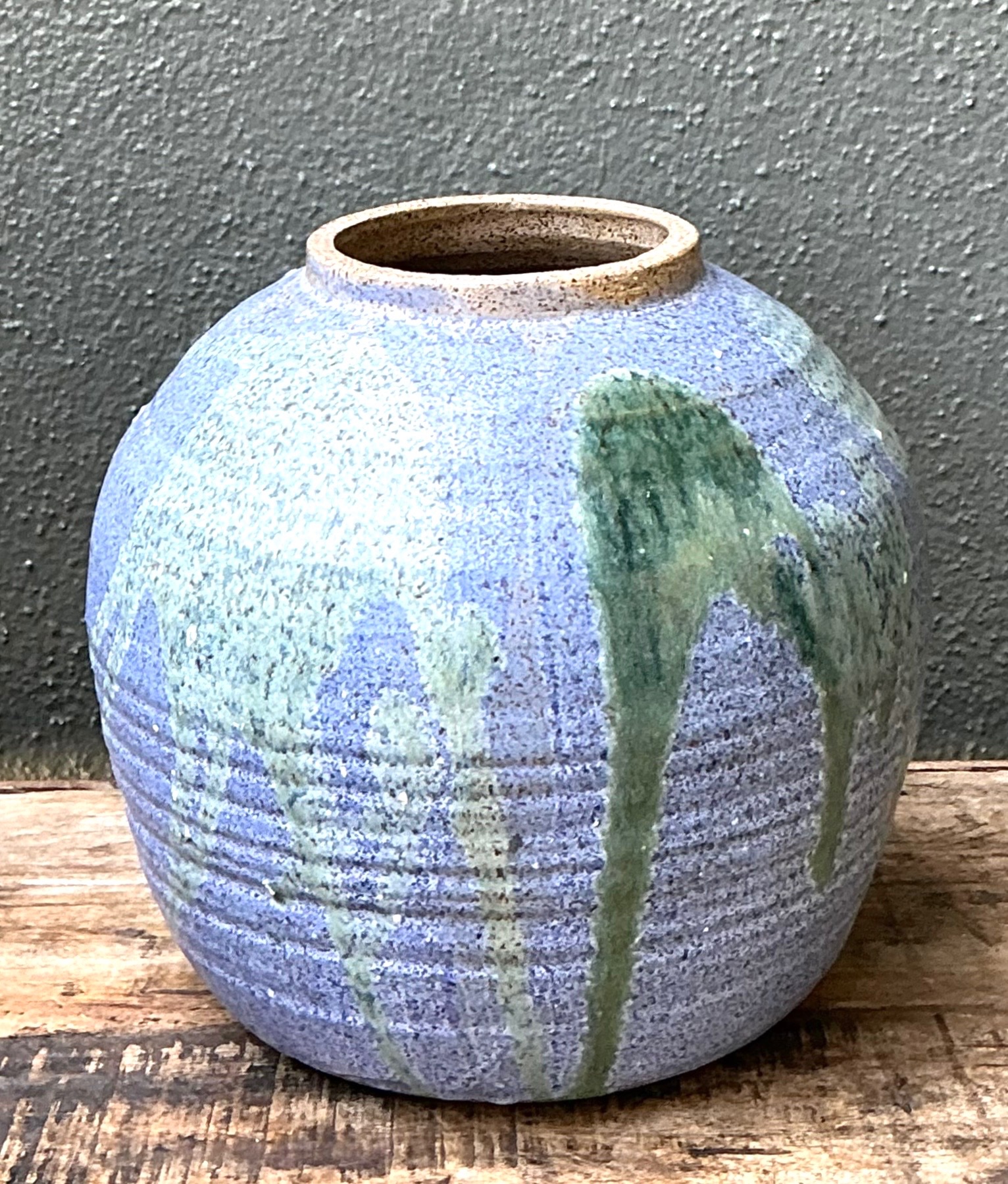 Vintage Drip Glaze Ceramic Vase - Top view