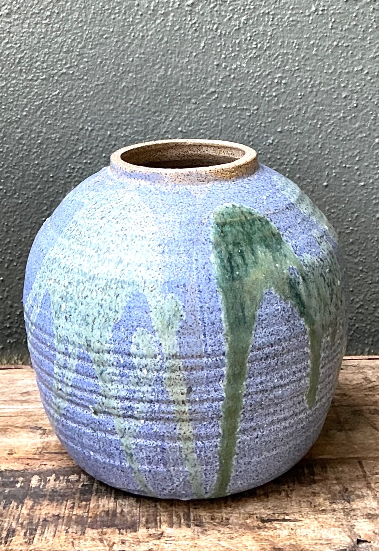 Vintage Drip Glaze Ceramic Vase - Top view