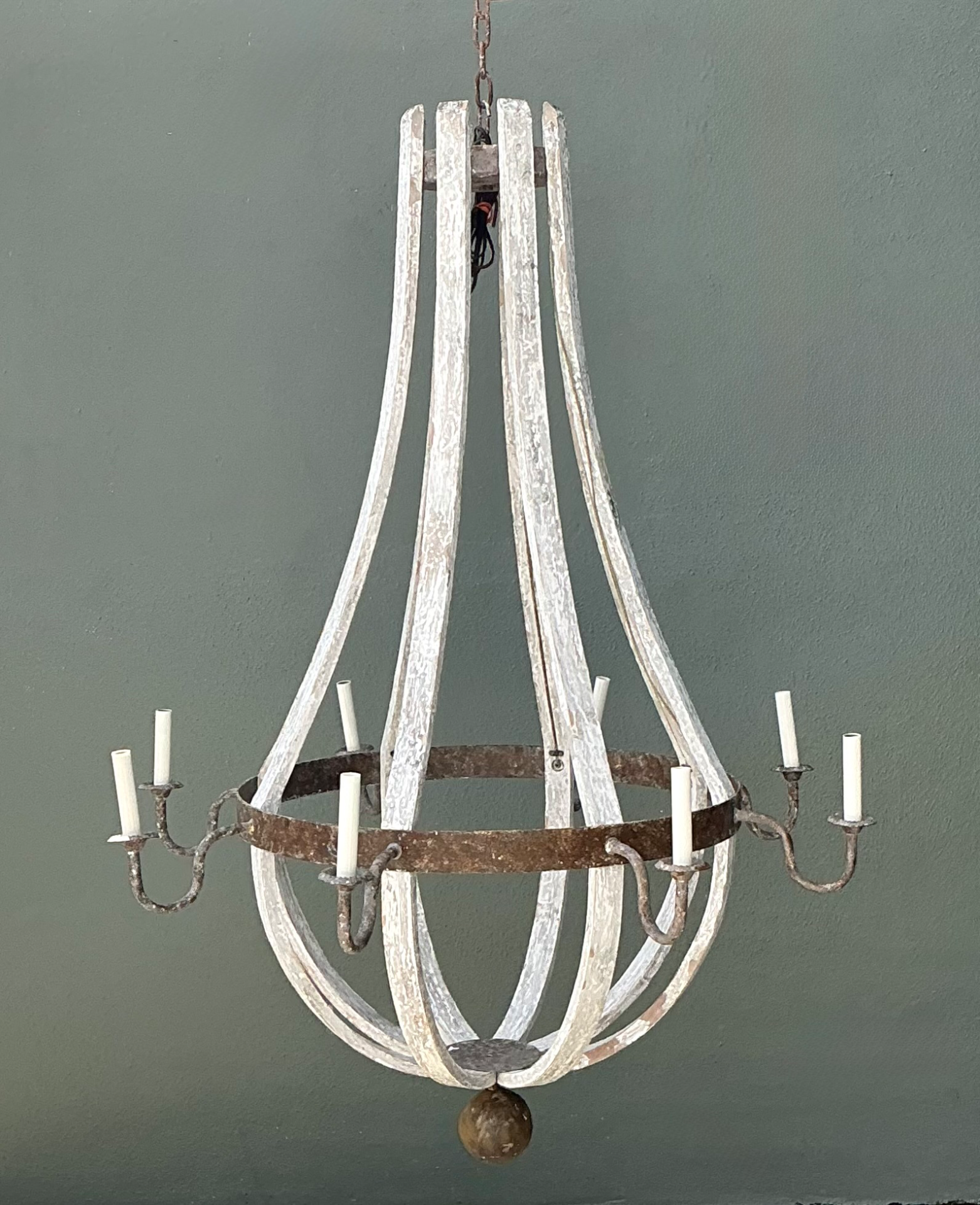 Vintage Rustic Wood and Metal Chandelier - Back view