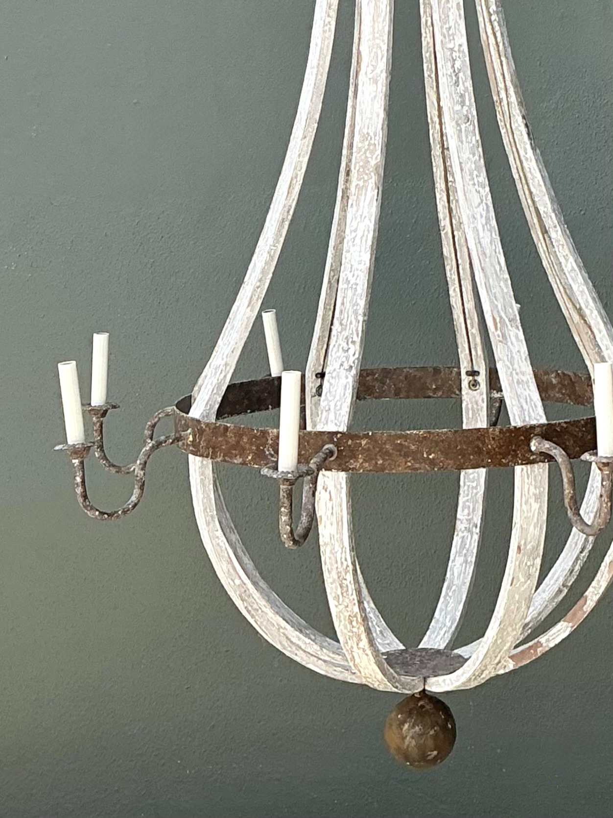 Vintage Rustic Wood and Metal Chandelier - Detail view