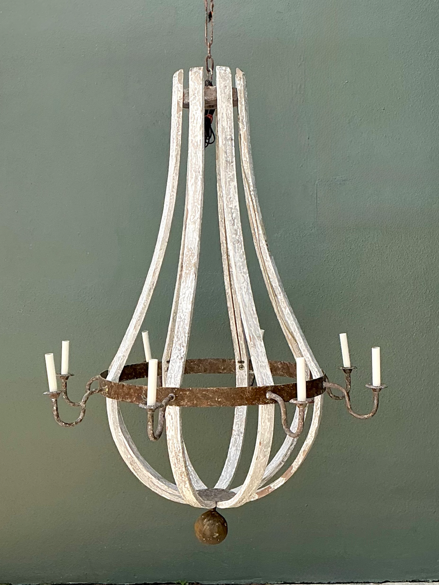 Vintage Rustic Wood and Metal Chandelier - Top view