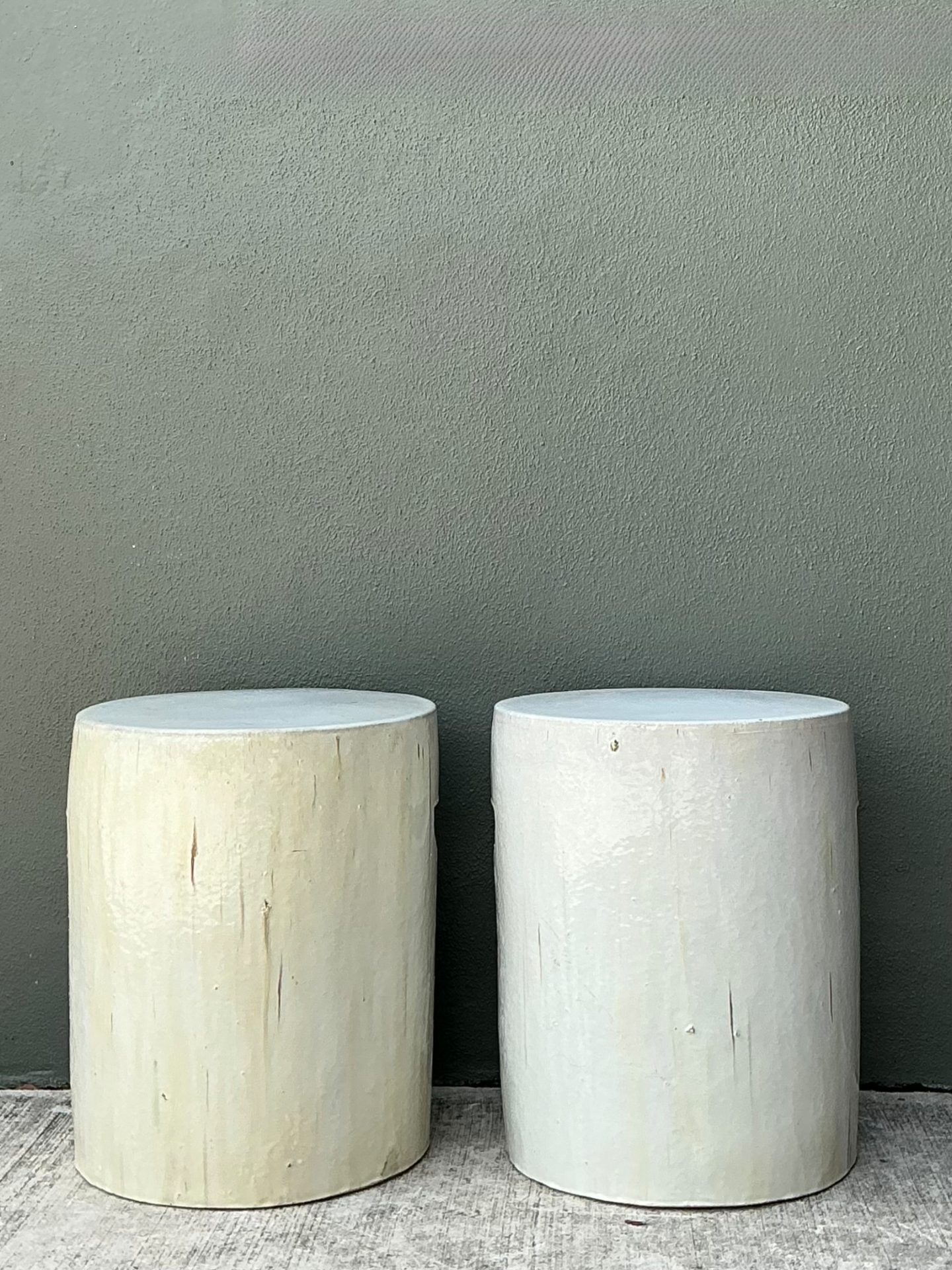 Vintage Glazed Ceramic Drum Stools - Pair - Detail view