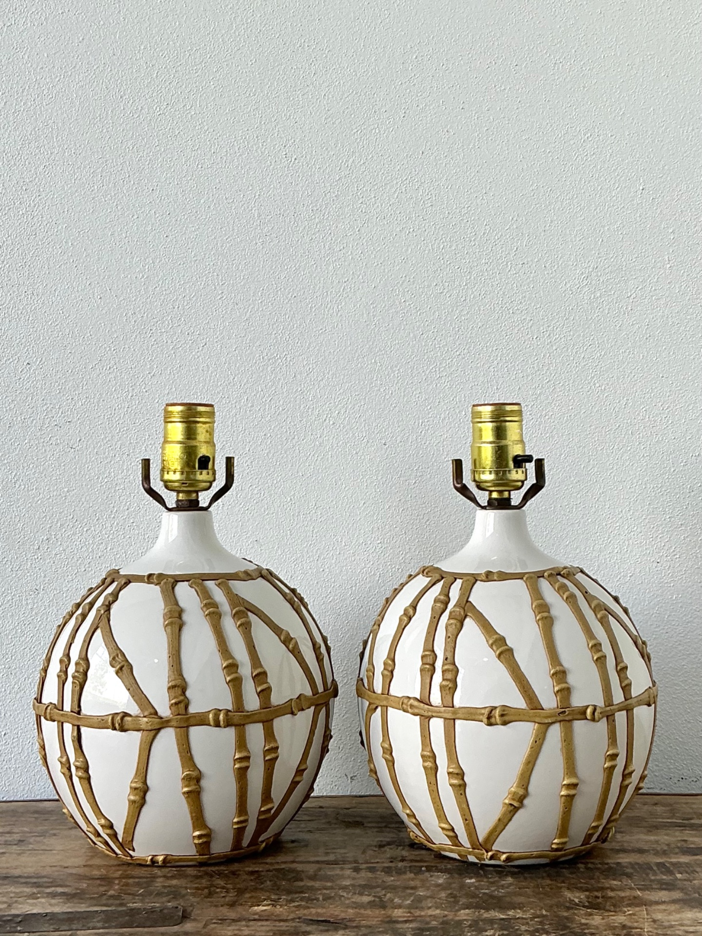 Vintage Glazed Ceramic Icing Lamps - A Pair - Side view