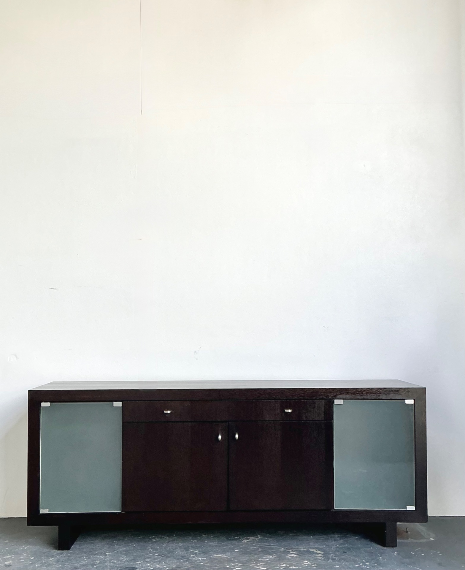 Vintage Frosted Glass Door Ebony Sideboard - Back view