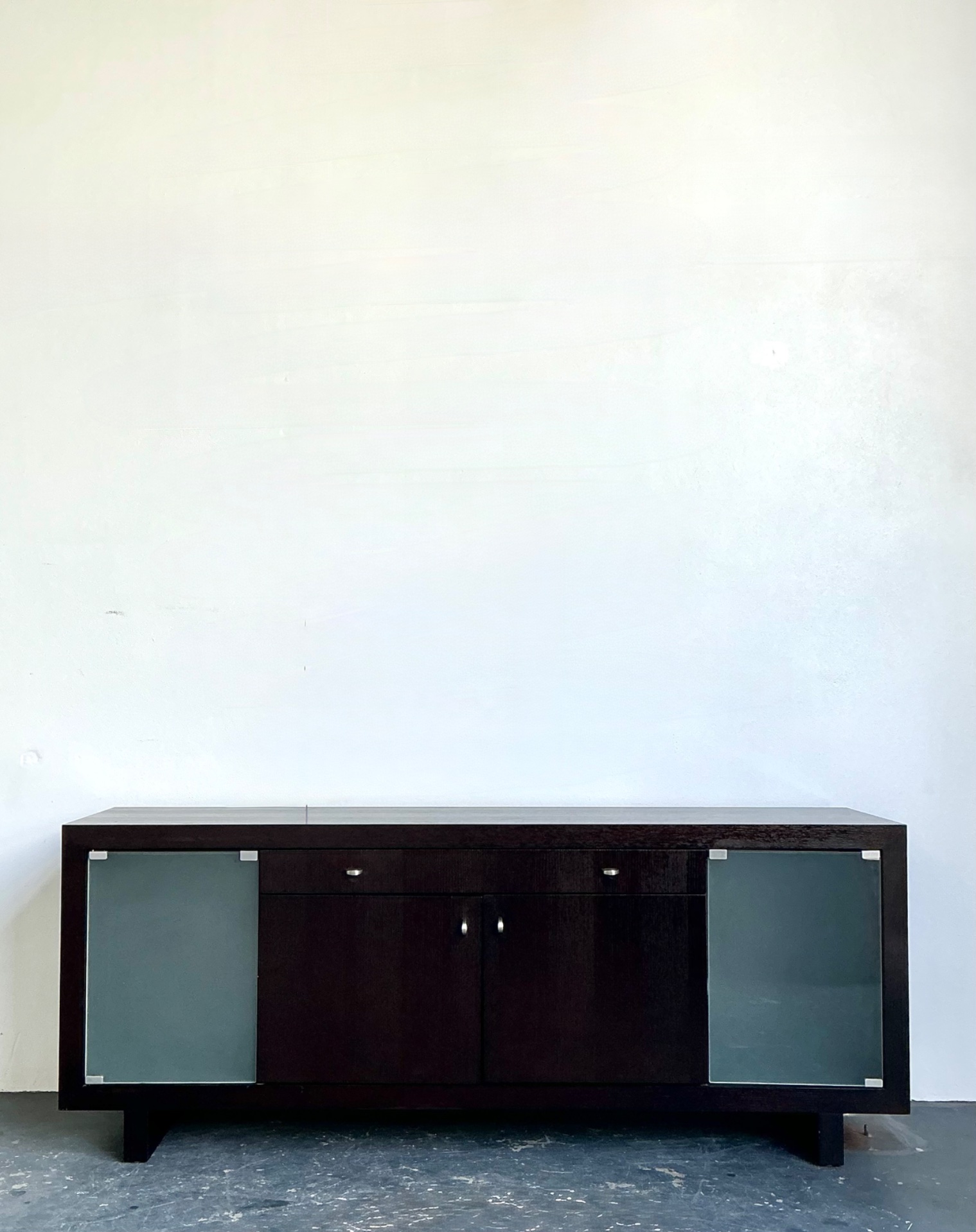 Vintage Frosted Glass Door Ebony Sideboard - Side view