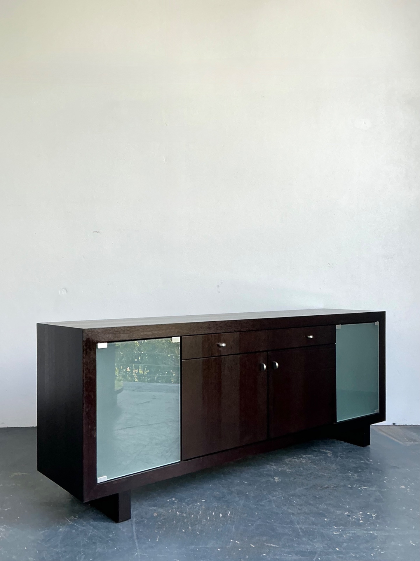Vintage Frosted Glass Door Ebony Sideboard - Top view