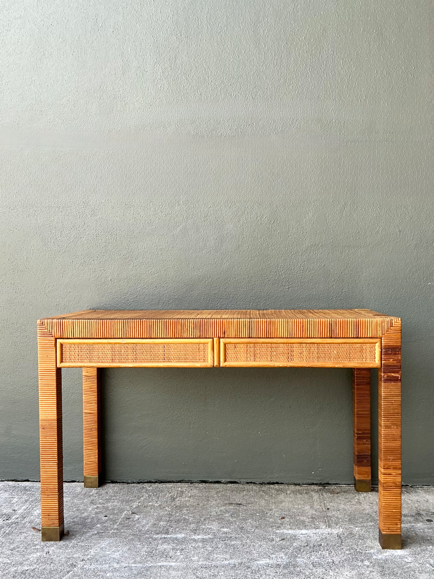 Vintage Rattan Writing Desk After Bielecky Brothers - Top view