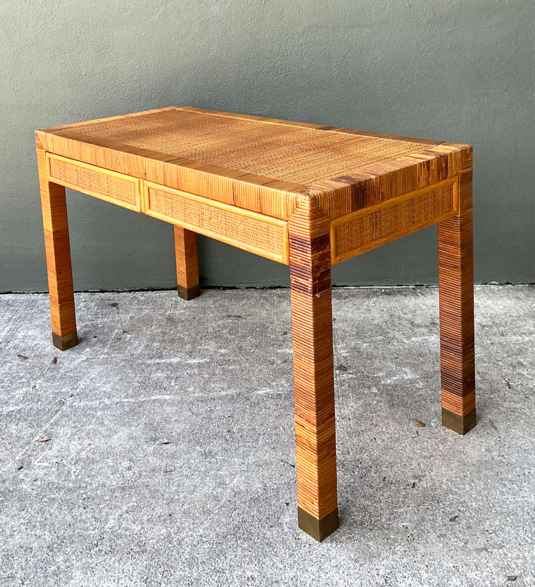 Vintage Rattan Writing Desk After Bielecky Brothers - Side view