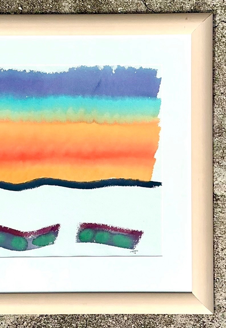 Framed Abstract Joe Orffeo Watercolor Painting - Top view