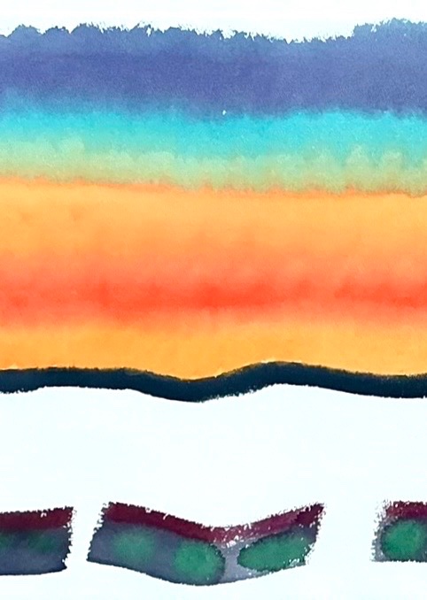 Framed Abstract Joe Orffeo Watercolor Painting - Top view