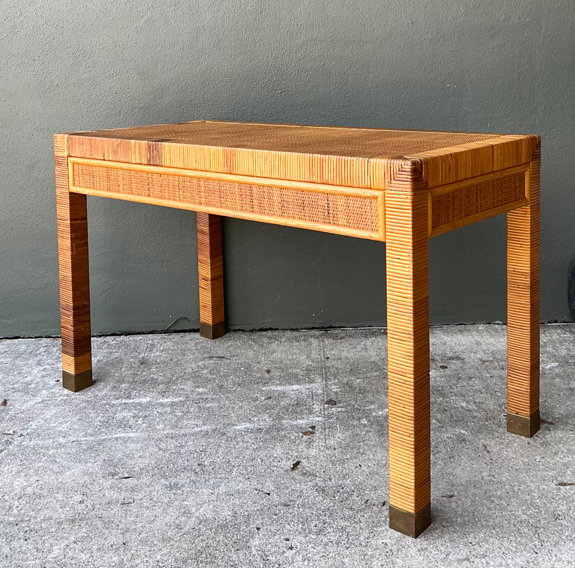 Vintage Rattan Writing Desk After Bielecky Brothers - Back view