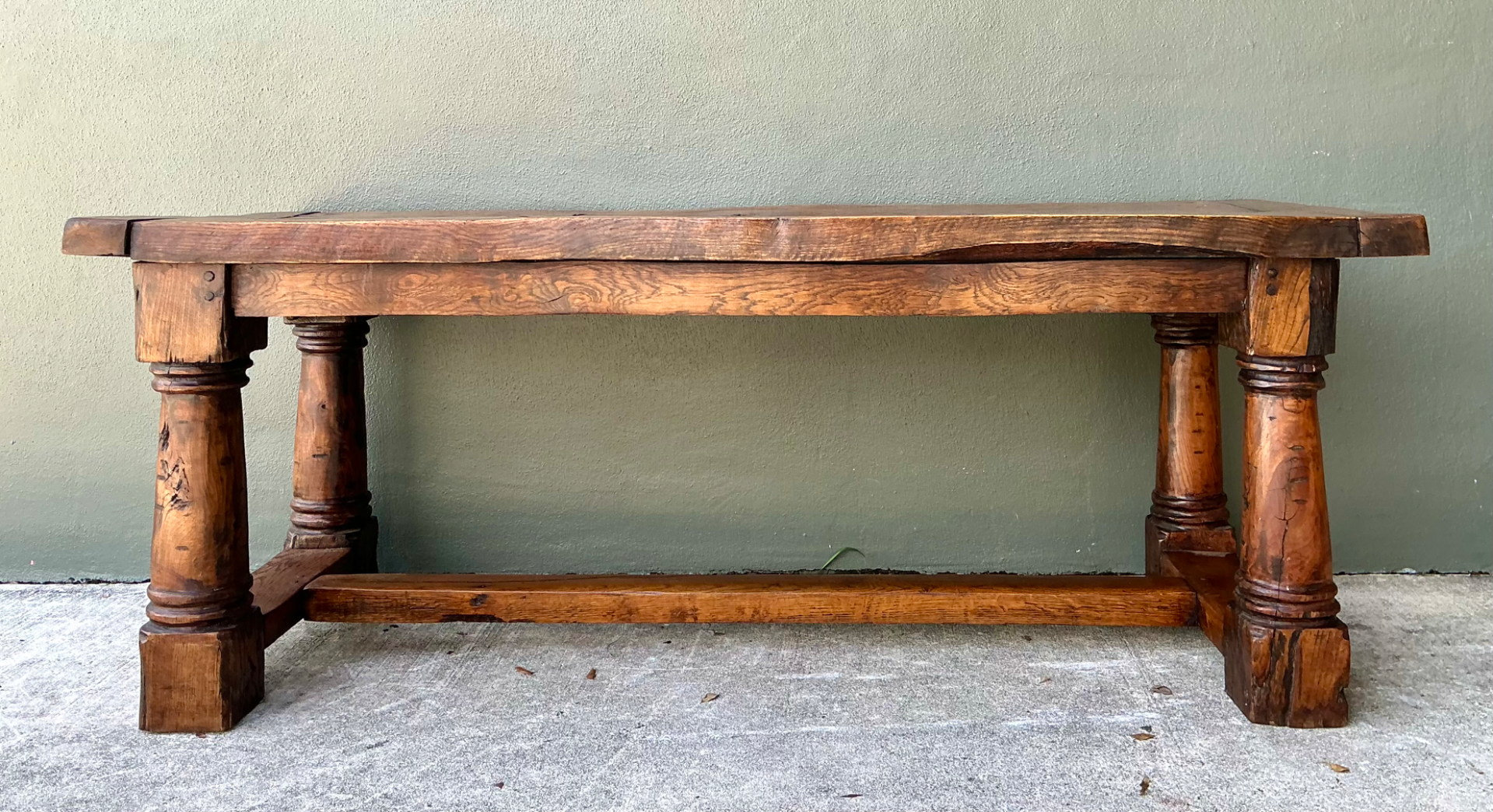 Vintage Belgian Solid Wood Trestle Table - Detail view