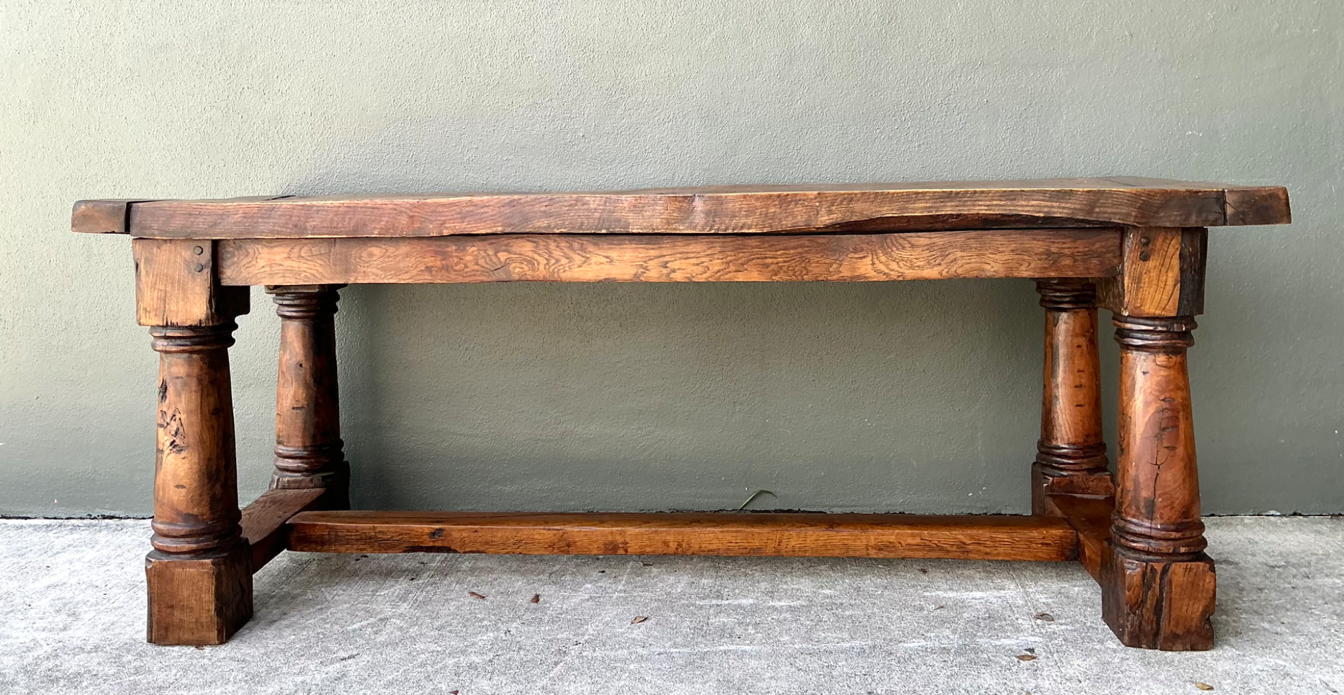 Vintage Belgian Solid Wood Trestle Table - Top view