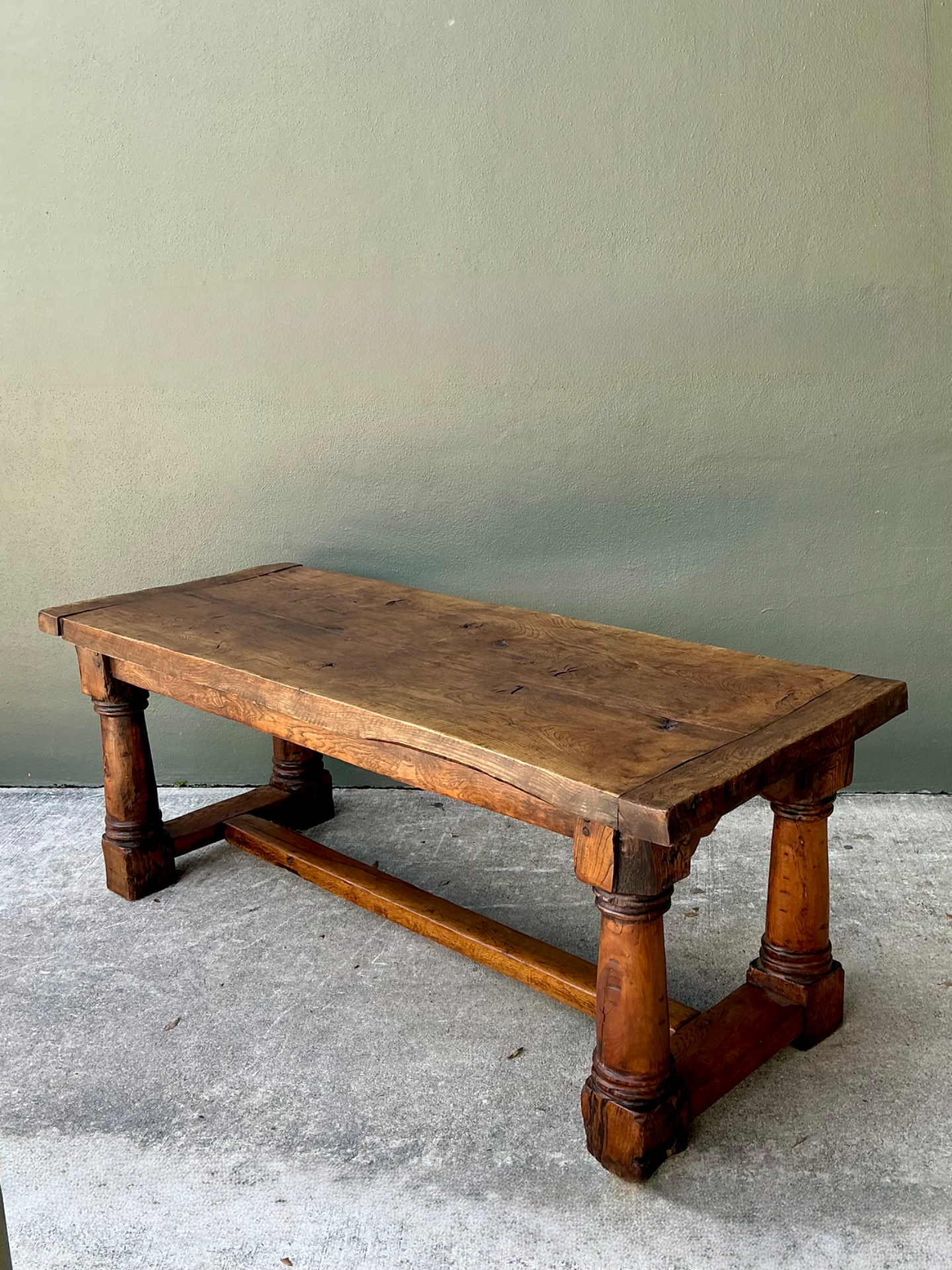 Vintage Belgian Solid Wood Trestle Table - Back view